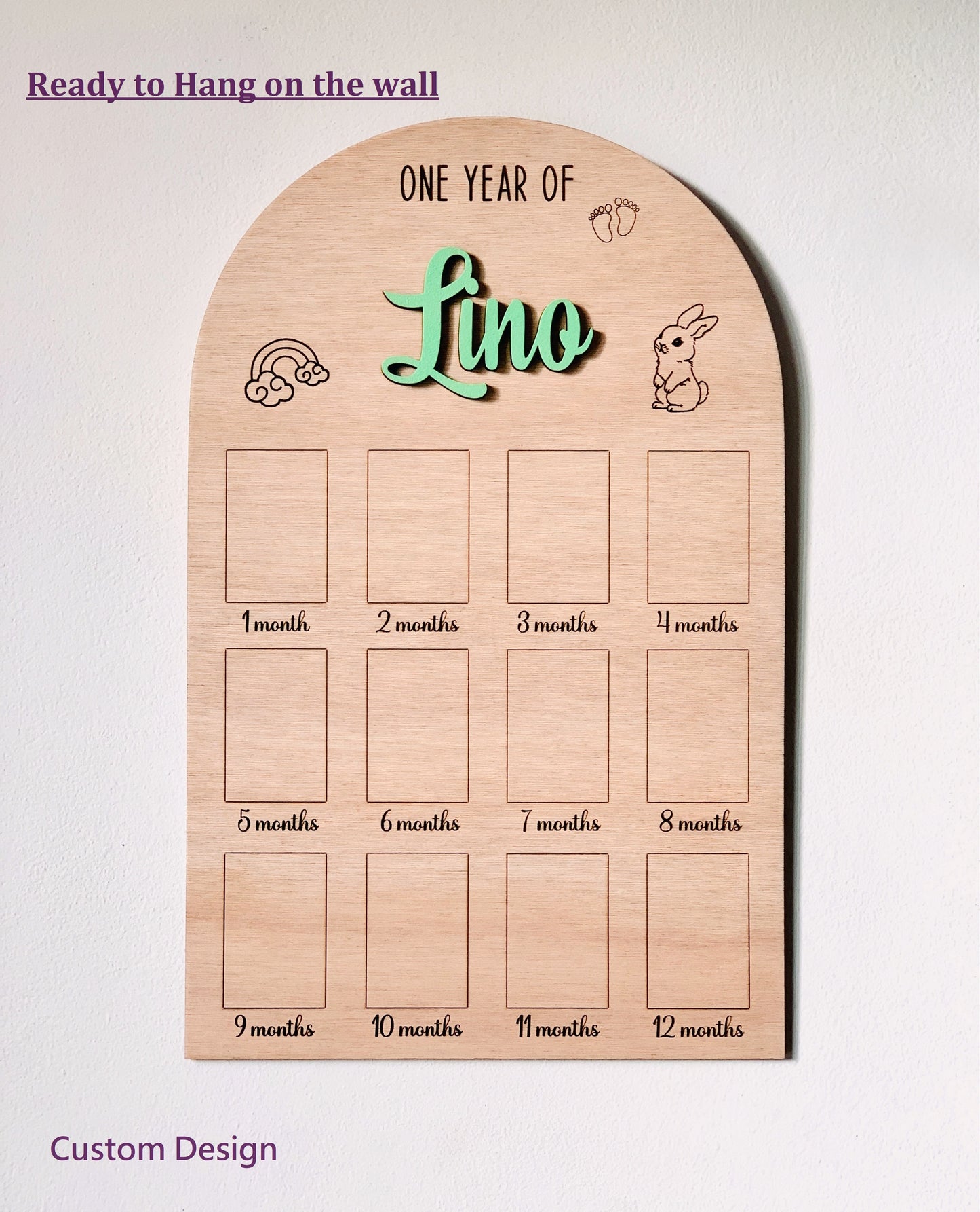 Personalized 1st Birthday Photo Collage: Wooden Milestone Board