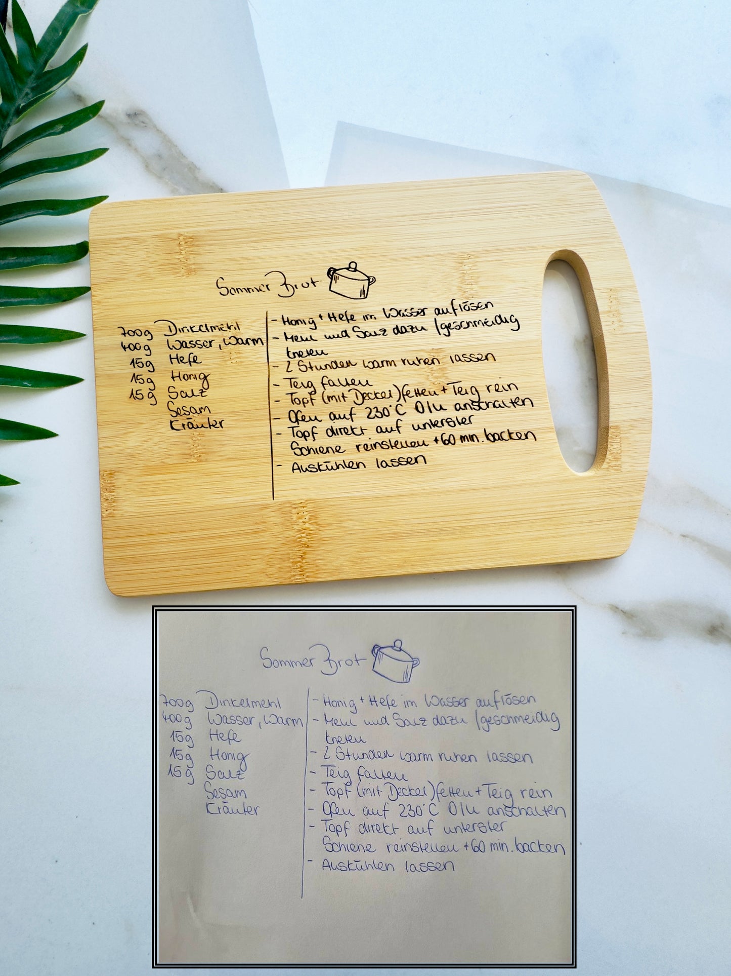 Personalized Handwritten Recipe Bamboo Cutting Board: Engraved Keepsake