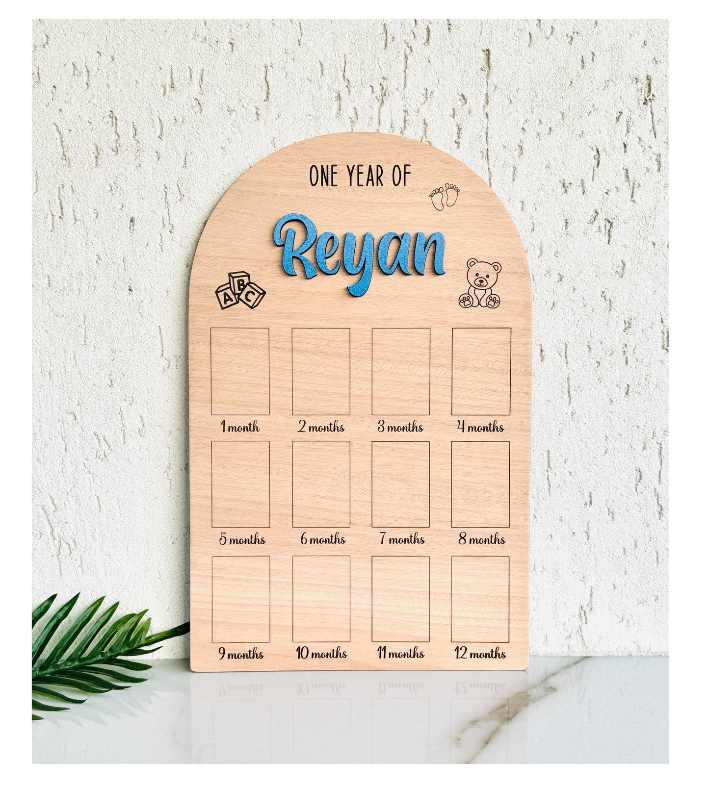 Personalized 1st Birthday Photo Collage: Wooden Milestone Board