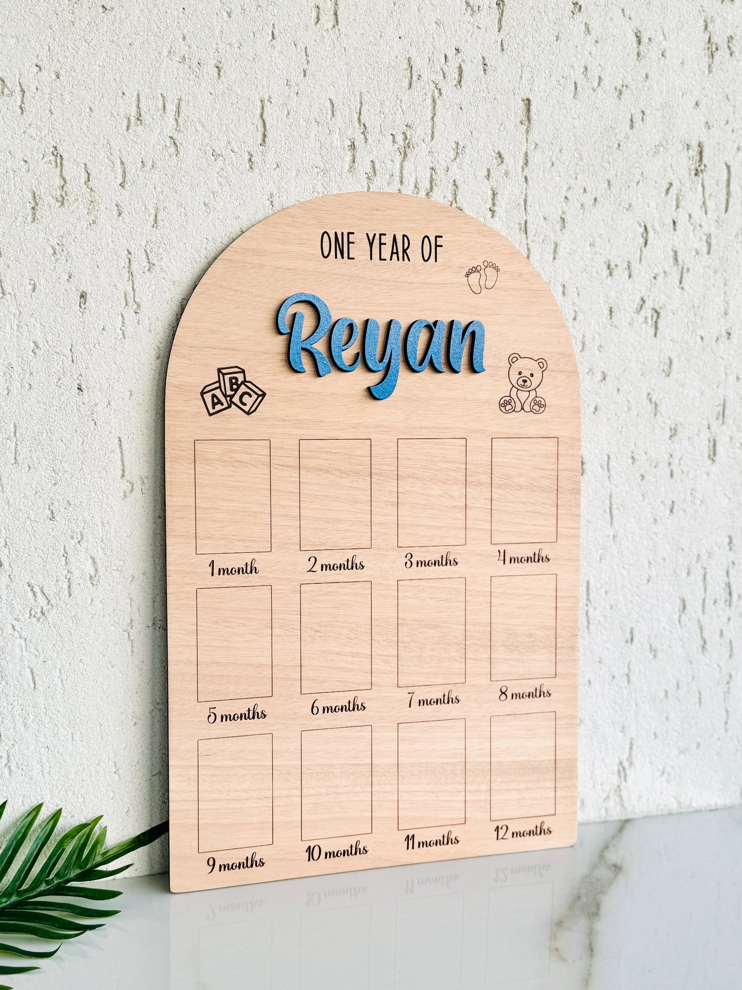 Personalized 1st Birthday Photo Collage: Wooden Milestone Board