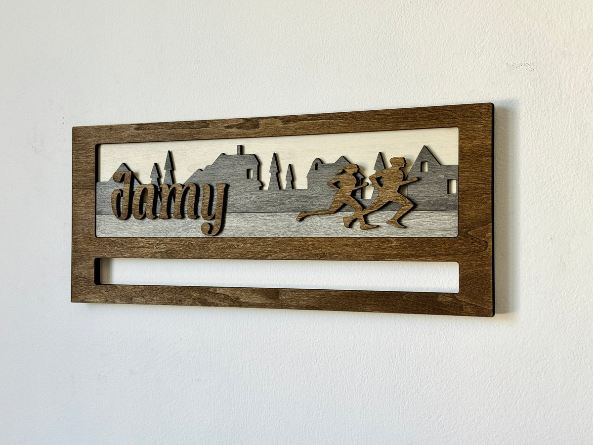 Personalized Running Medal Display Rack | Wooden Marathon Medal Holder | Race Award Wall Hanger Gift for Runners