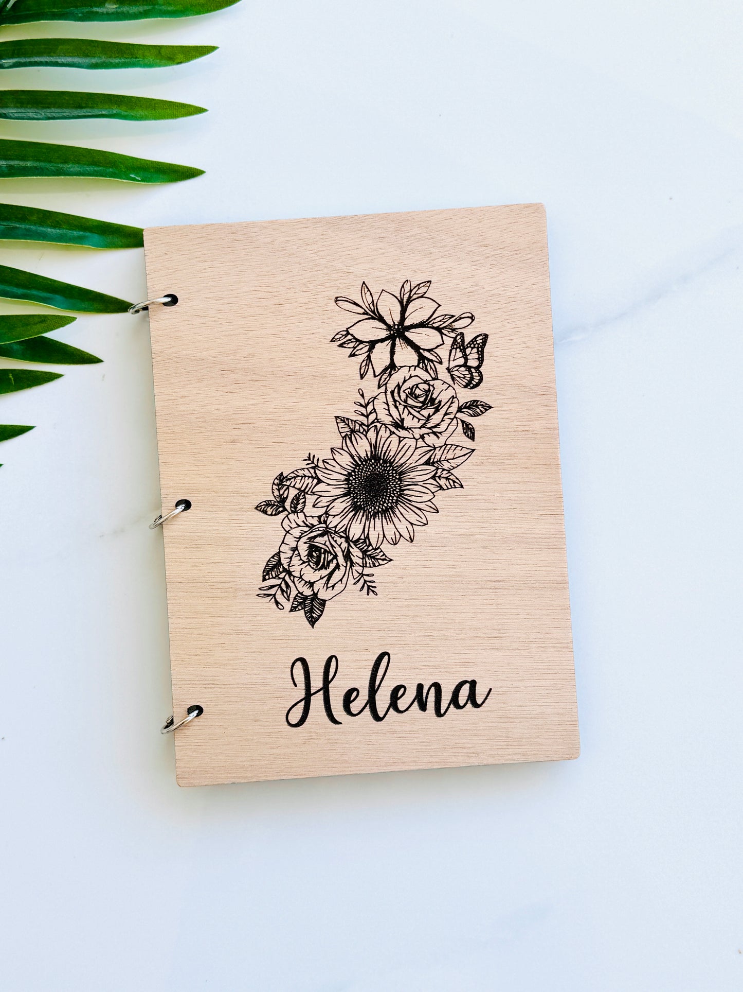 Personalized Sunflower Wooden Cover Notebook Custom Engraved Floral Journal