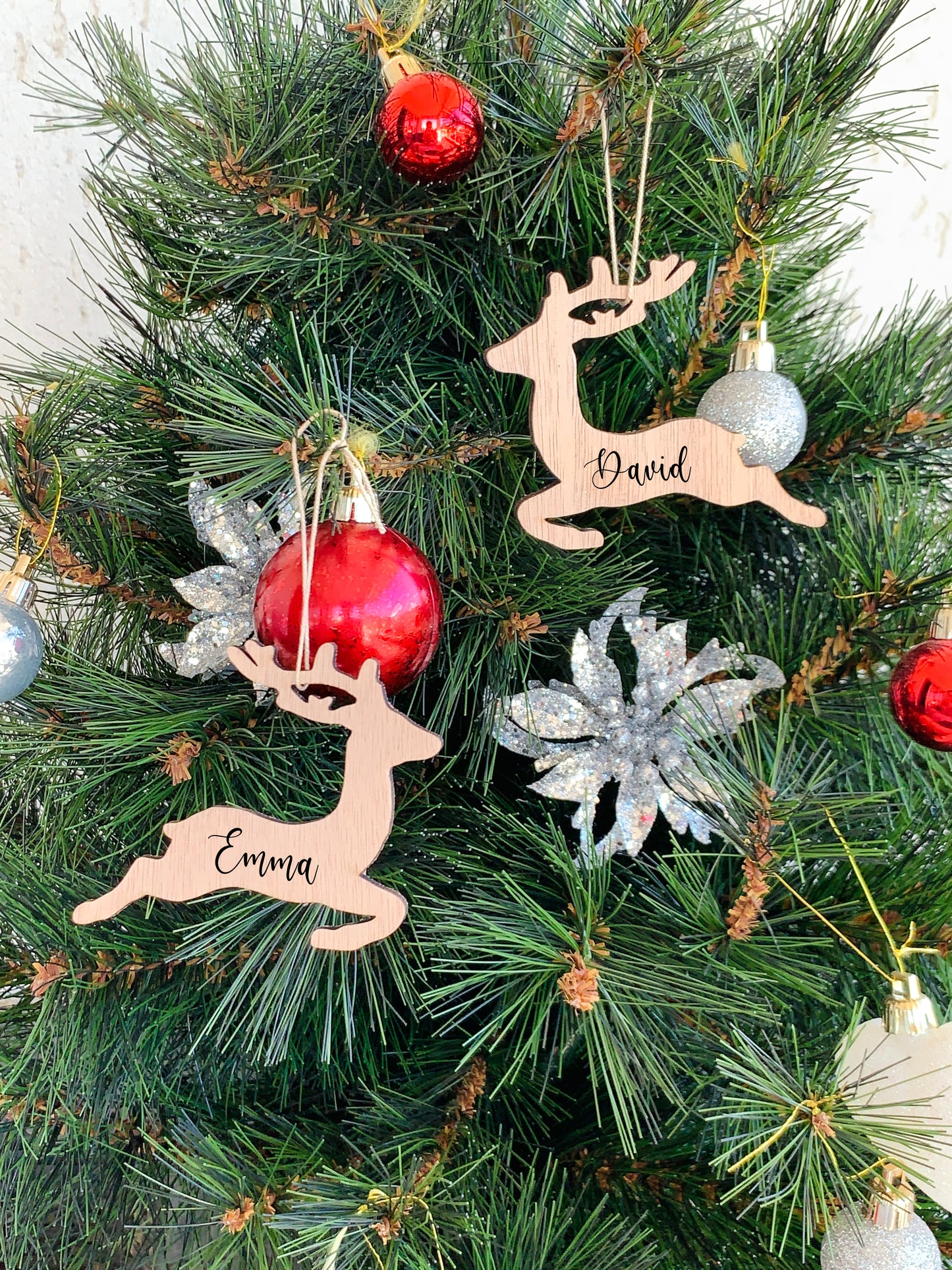 Reindeer Wood Ornament Personalized Christmas Place Settings, Stag Name Christmas Table Décor Reindeer Place Name Kids Family Name Xmas Gift