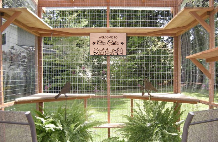 Welcome To Our Catio Wood Sign Plaque - Personalized Engraved Cat Sign
