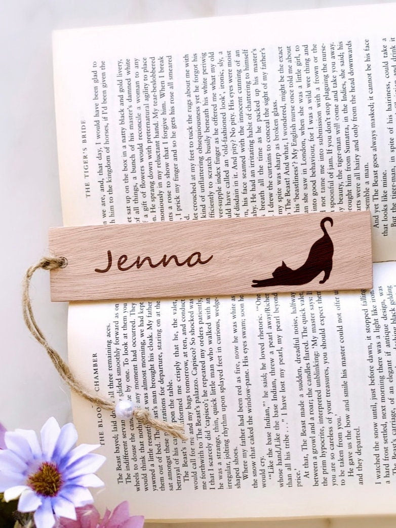 Personalized Cat Bookmark, Custom Wood Engraved Bookmark, Name Bookmark, Cats Bookmark, Handwritten, Bridesmaids, Birthday Gifts for friends