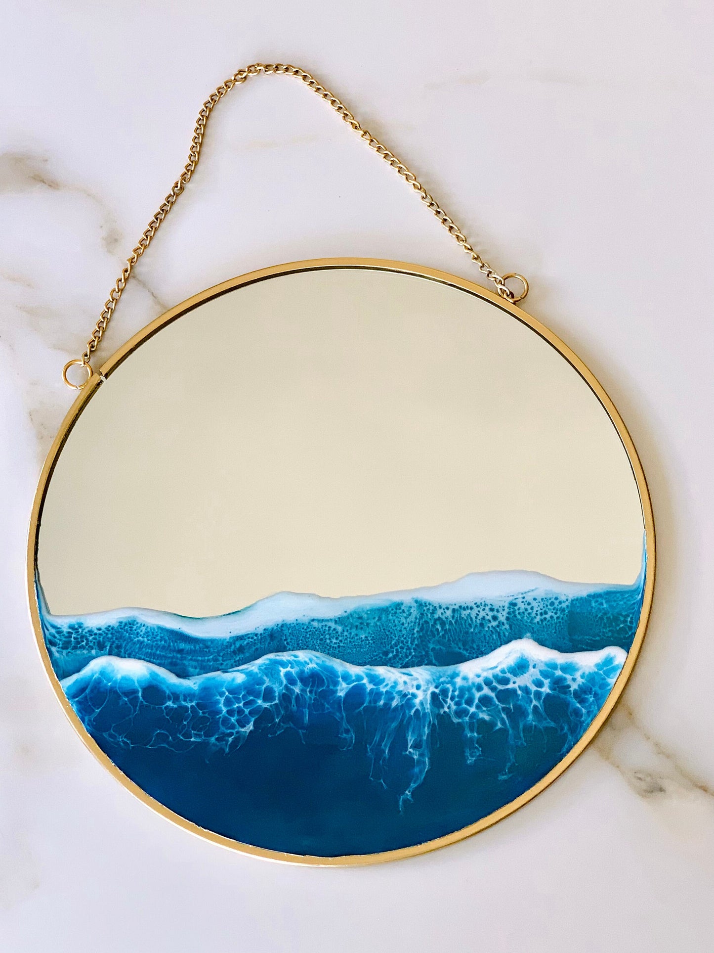 Resin Ocean Mirror Wall Art, Resin Ocean Hanging Mirror, Resin Beach Waves, Sea Resin Art m, Gold Wall Hanging Mirror Wedding Home Gift