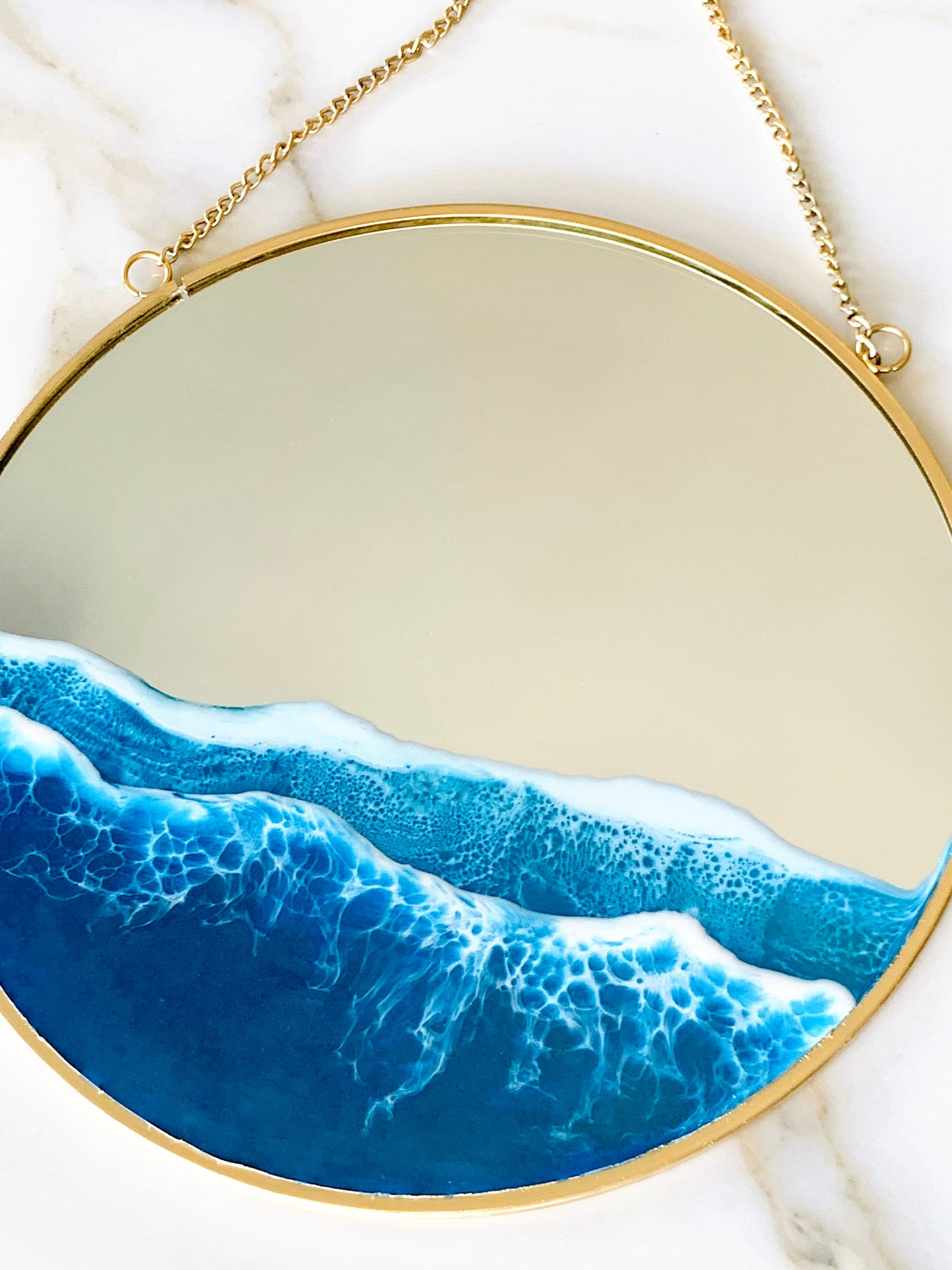 Resin Ocean Mirror Wall Art, Resin Ocean Hanging Mirror, Resin Beach Waves, Sea Resin Art m, Gold Wall Hanging Mirror Wedding Home Gift