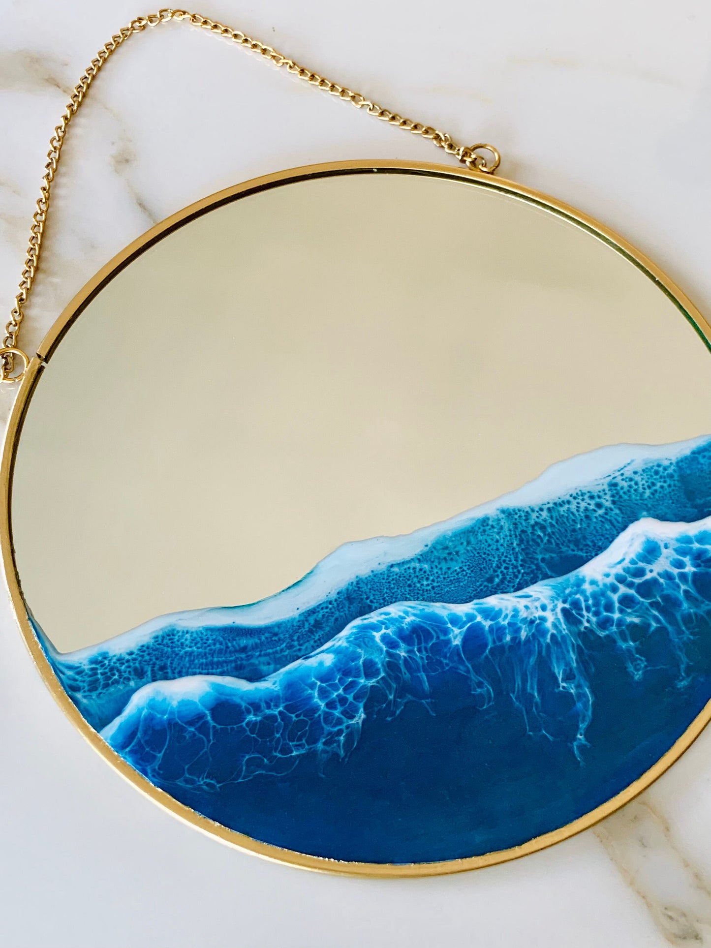 Resin Ocean Mirror Wall Art, Resin Ocean Hanging Mirror, Resin Beach Waves, Sea Resin Art m, Gold Wall Hanging Mirror Wedding Home Gift