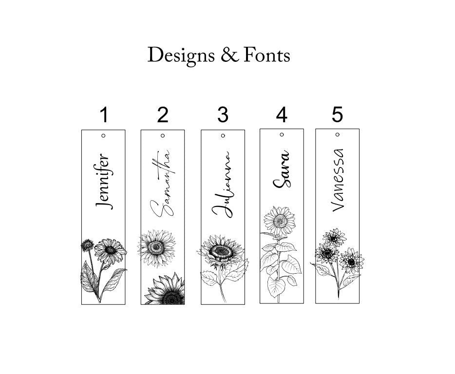 Personalized Sunflower Wooden Bookmark: Floral Engraved Gift