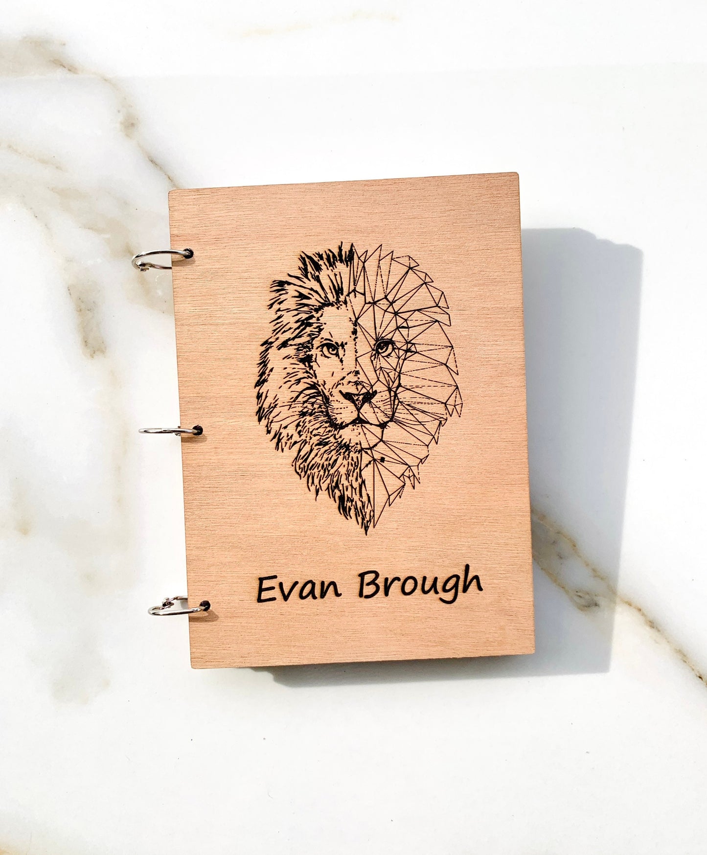 Personalized Lion Notebook: Engraved Wooden Notepad, Custom Sketchbook