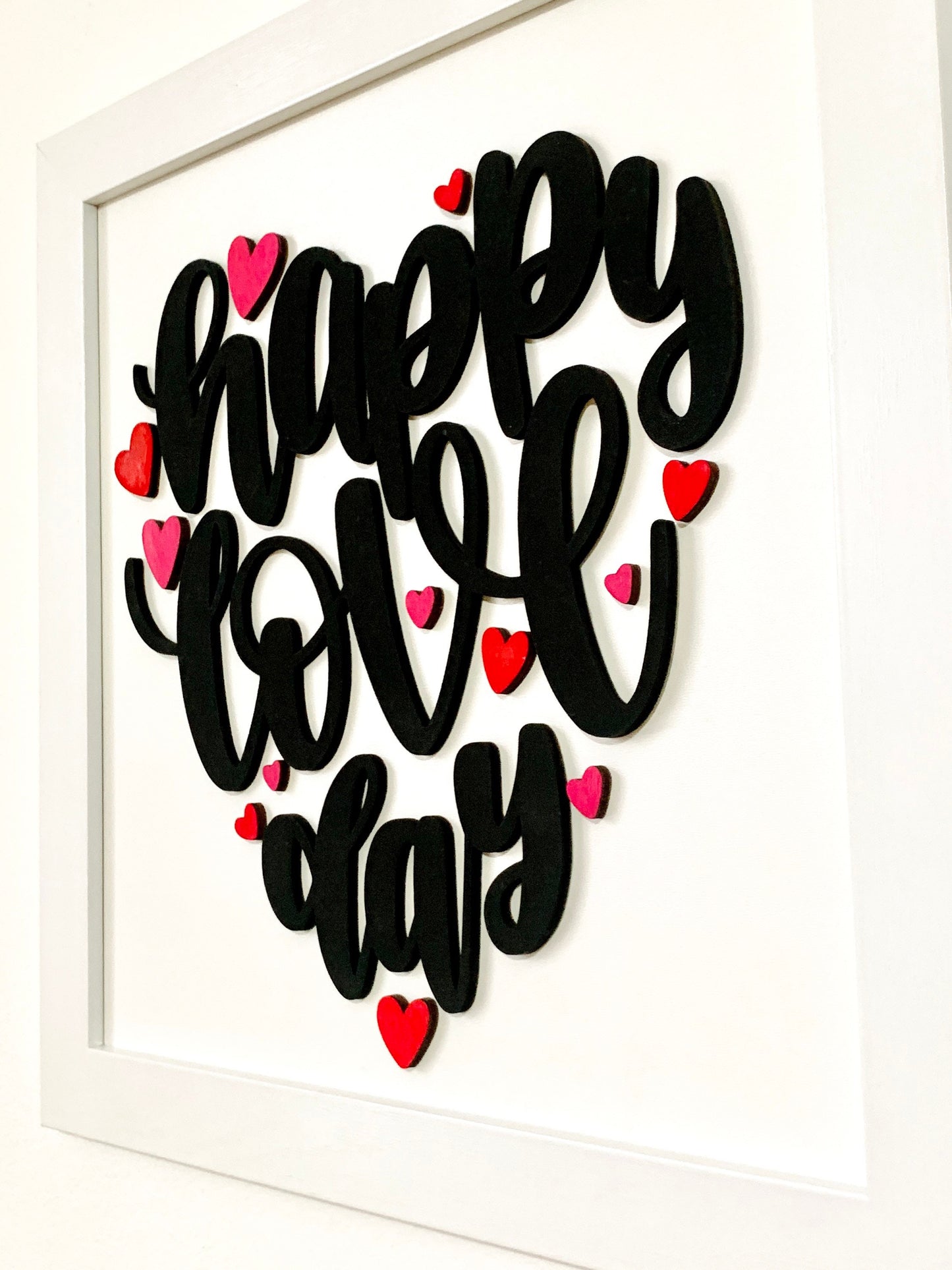 Happy Love Day Wood Framed Sign Wall Decor, Valentines Gift for Boy-Girlfriend, Housewarming Gift for Couple, Anniversary Gift for him/ her.