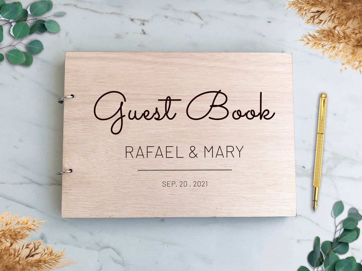 Guest Book Alternative, Wedding Guest book, Personalized Wood Cover Guestbook, Custom Guest Book Scrapbook Photo Album, Rustic Wedding Decor