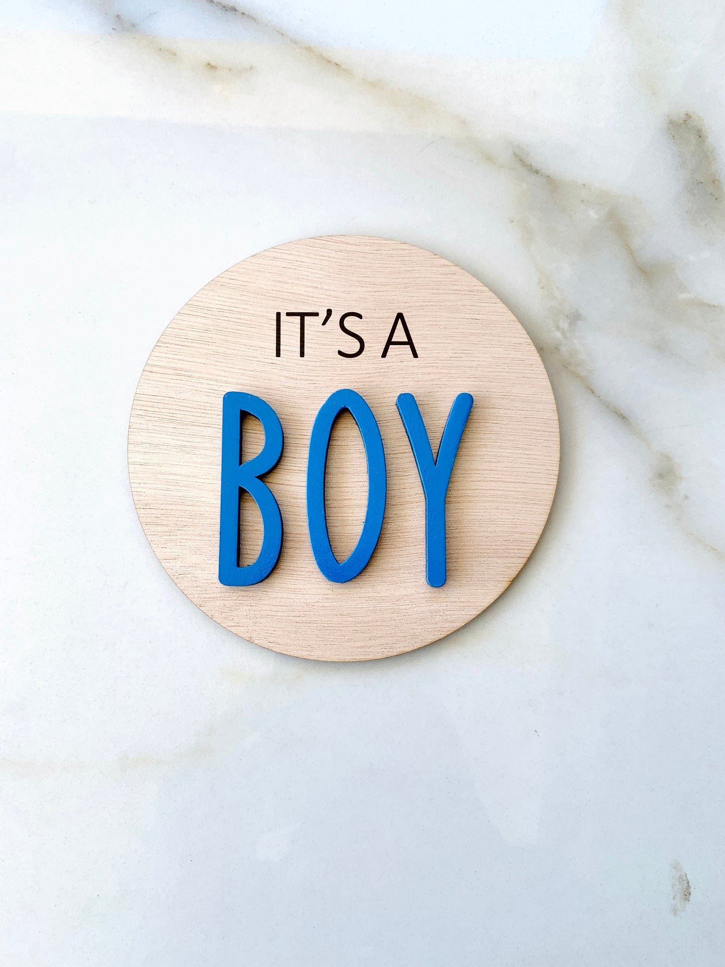 5.5" Its a Boy Its a Girl Round Wood Plaque Baby Announcement Sign 3D Wooden Nursery Name Plaque Gender Pregnancy Reveal Baby Photo Prop Sign
