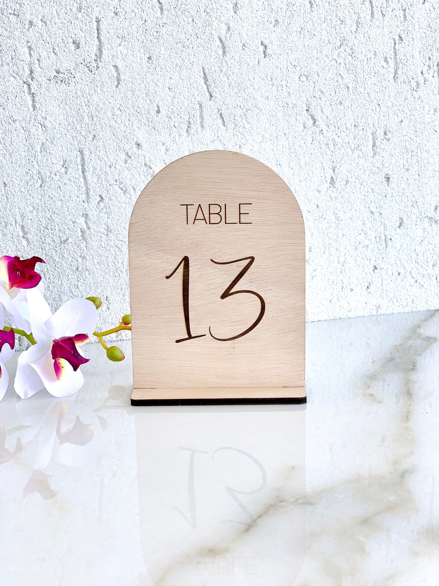Engraved Wood Wedding Table Numbers: Rustic Arch Table Sign