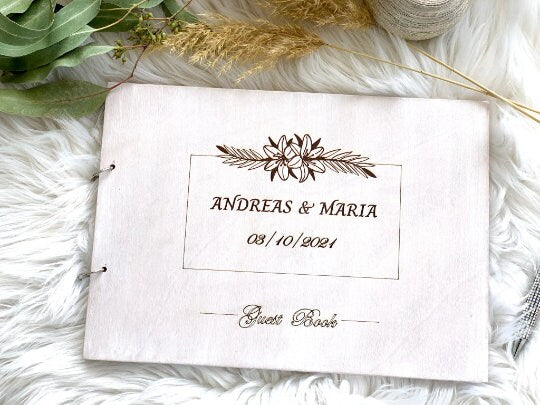 Personalized Wooden Wedding Guest Book: Rustic Photo Album Scrapbook