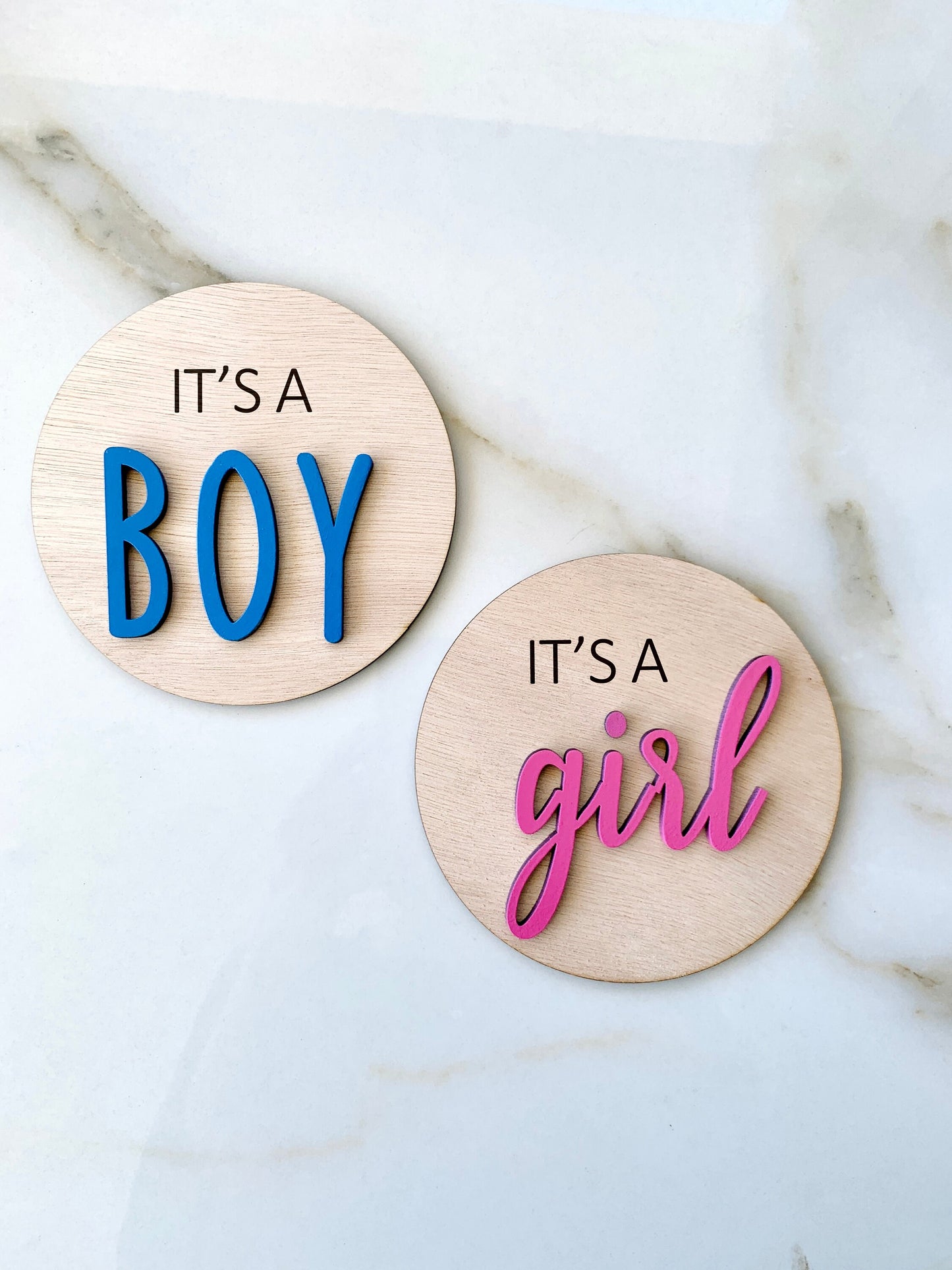 5.5" Its a Boy Its a Girl Round Wood Plaque Baby Announcement Sign 3D Wooden Nursery Name Plaque Gender Pregnancy Reveal Baby Photo Prop Sign