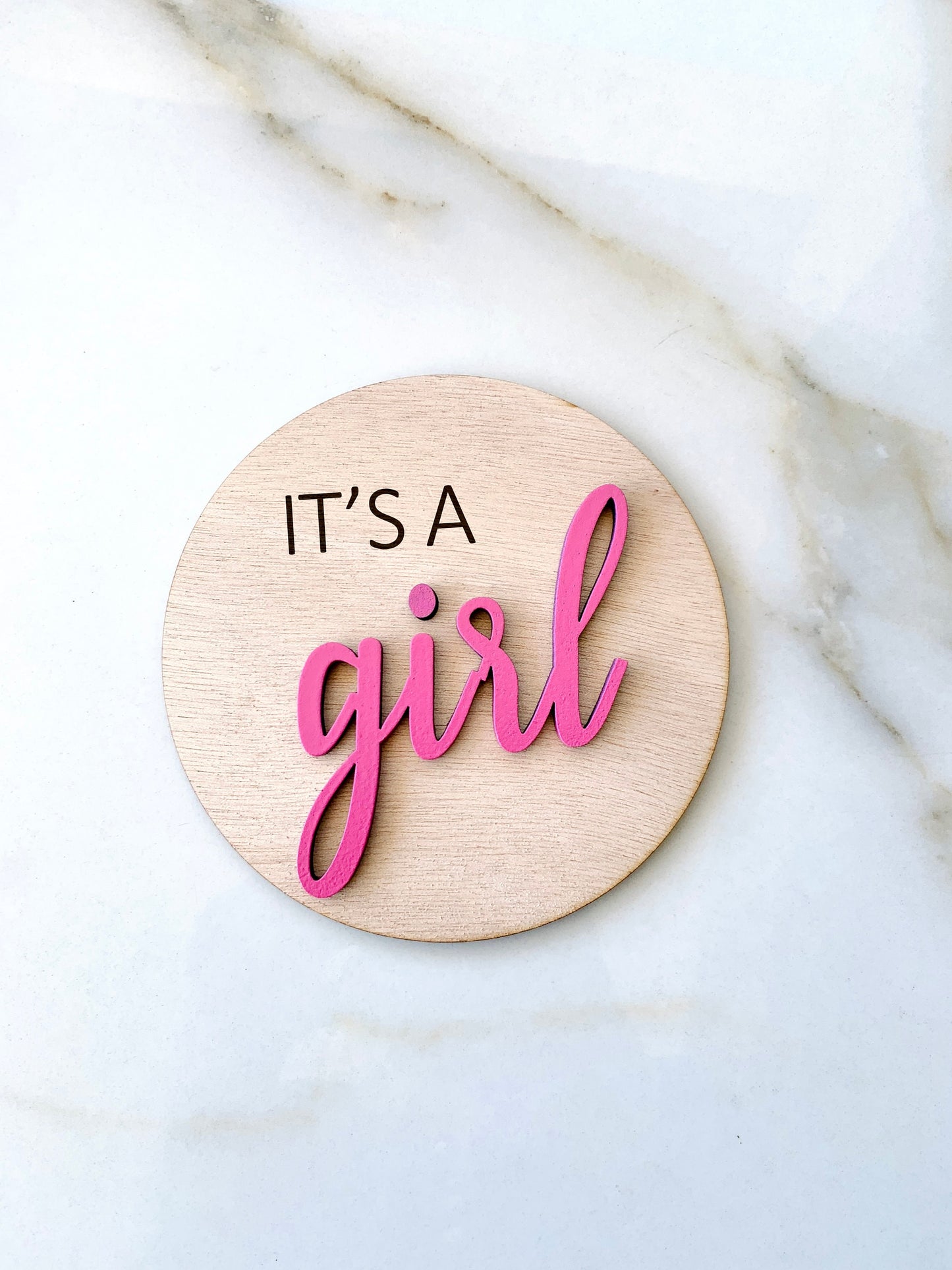5.5" Its a Boy Its a Girl Round Wood Plaque Baby Announcement Sign 3D Wooden Nursery Name Plaque Gender Pregnancy Reveal Baby Photo Prop Sign