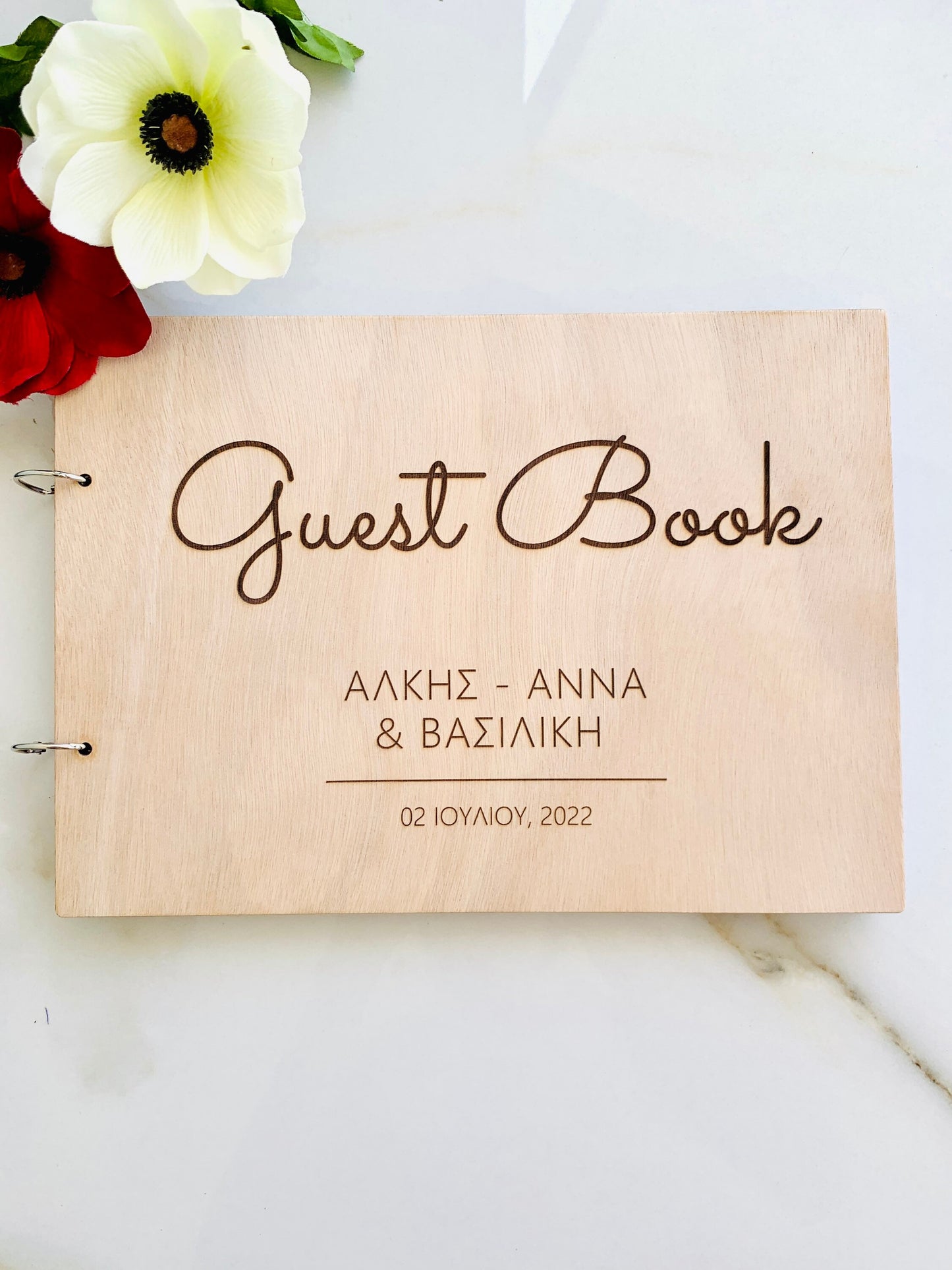 Personalized Wooden Wedding Guest Book: Rustic Photo Album Scrapbook