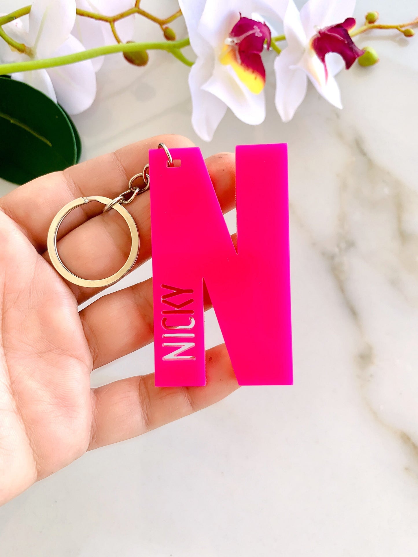 Personalized Initial Acrylic Keychain: Monogram Name Tag, Backpack Charm