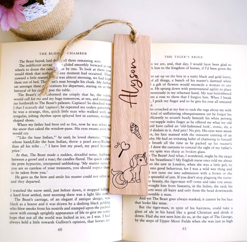 Personalized Unicorn Bookmark: Engraved Wood, Custom Name Gift