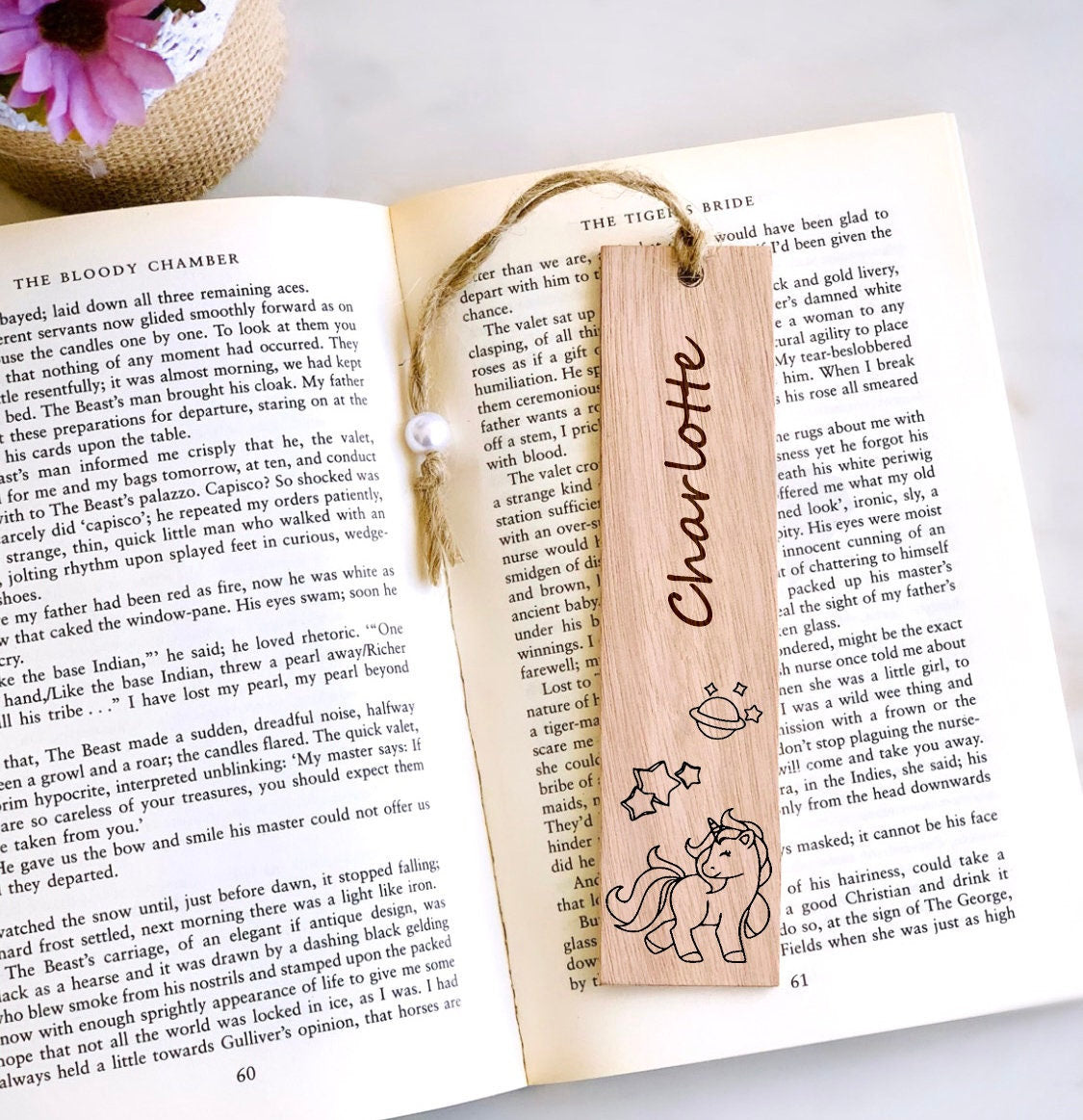 Personalized Unicorn Bookmark: Engraved Wood, Custom Name Gift
