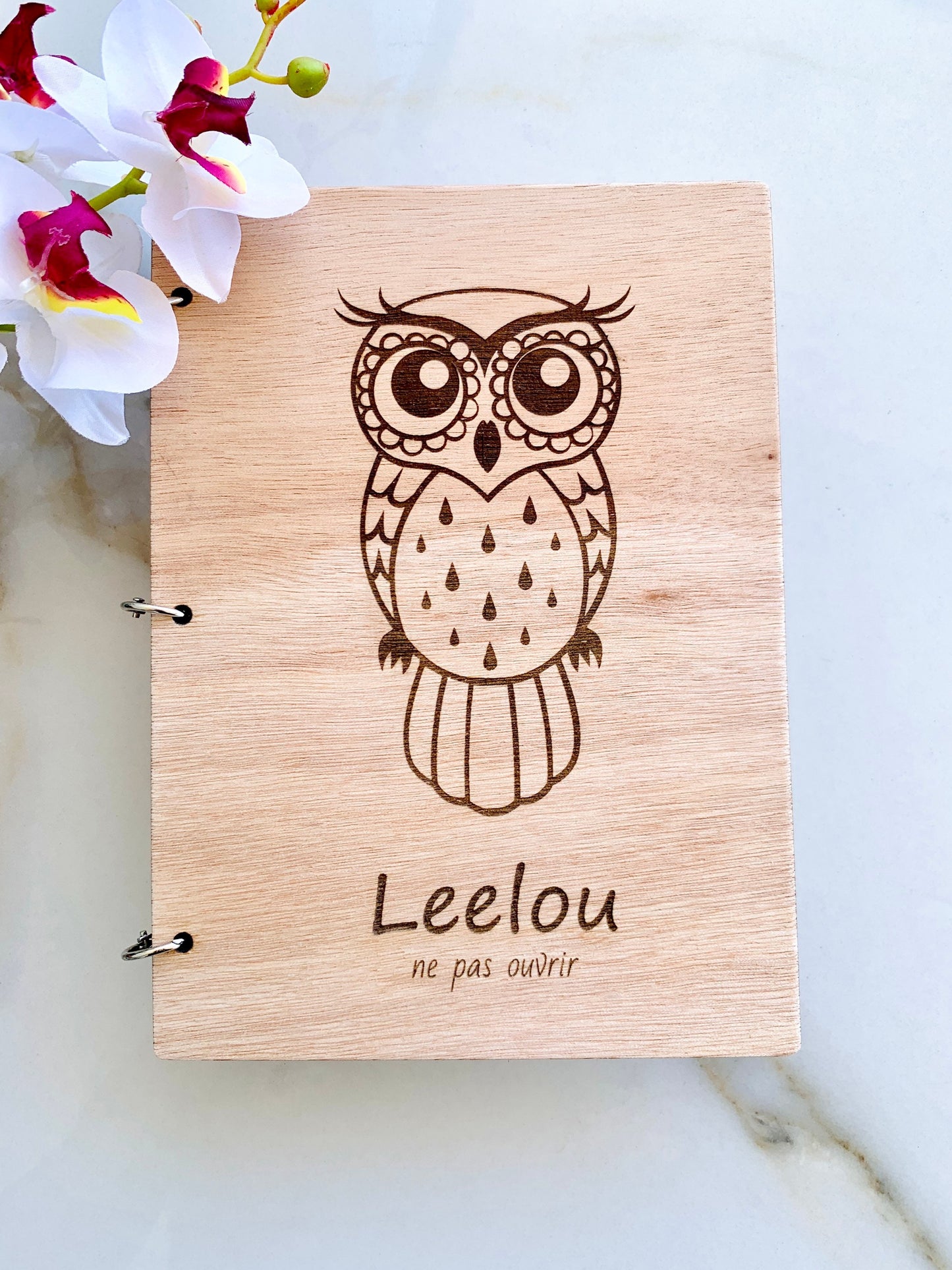 Personalized Engraved Owl Wood Notebook: Zentangle Mandala Journal