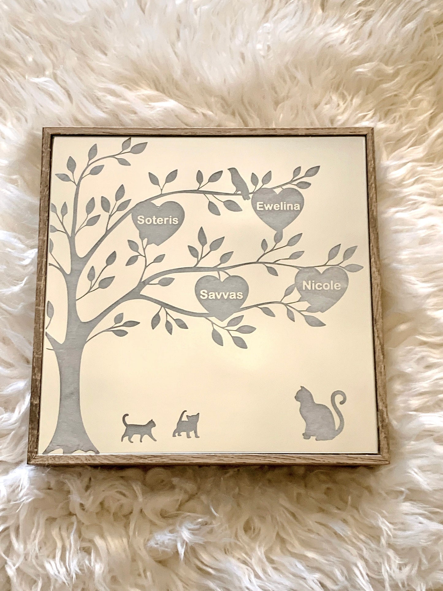 Family Tree Etch Mirror Sign with LED Lights, Freestanding Custom Engraved Mirror Plaque, Home Family Gift, Shadow Box, Mother parents Gift
