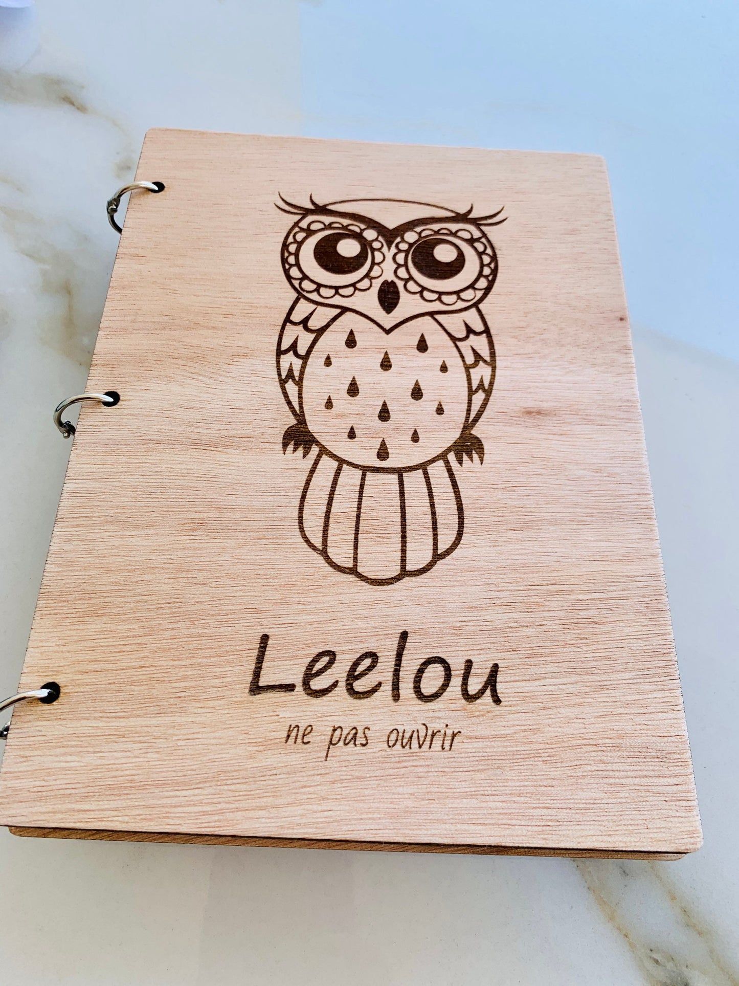 Personalized Engraved Owl Wood Notebook: Zentangle Mandala Journal