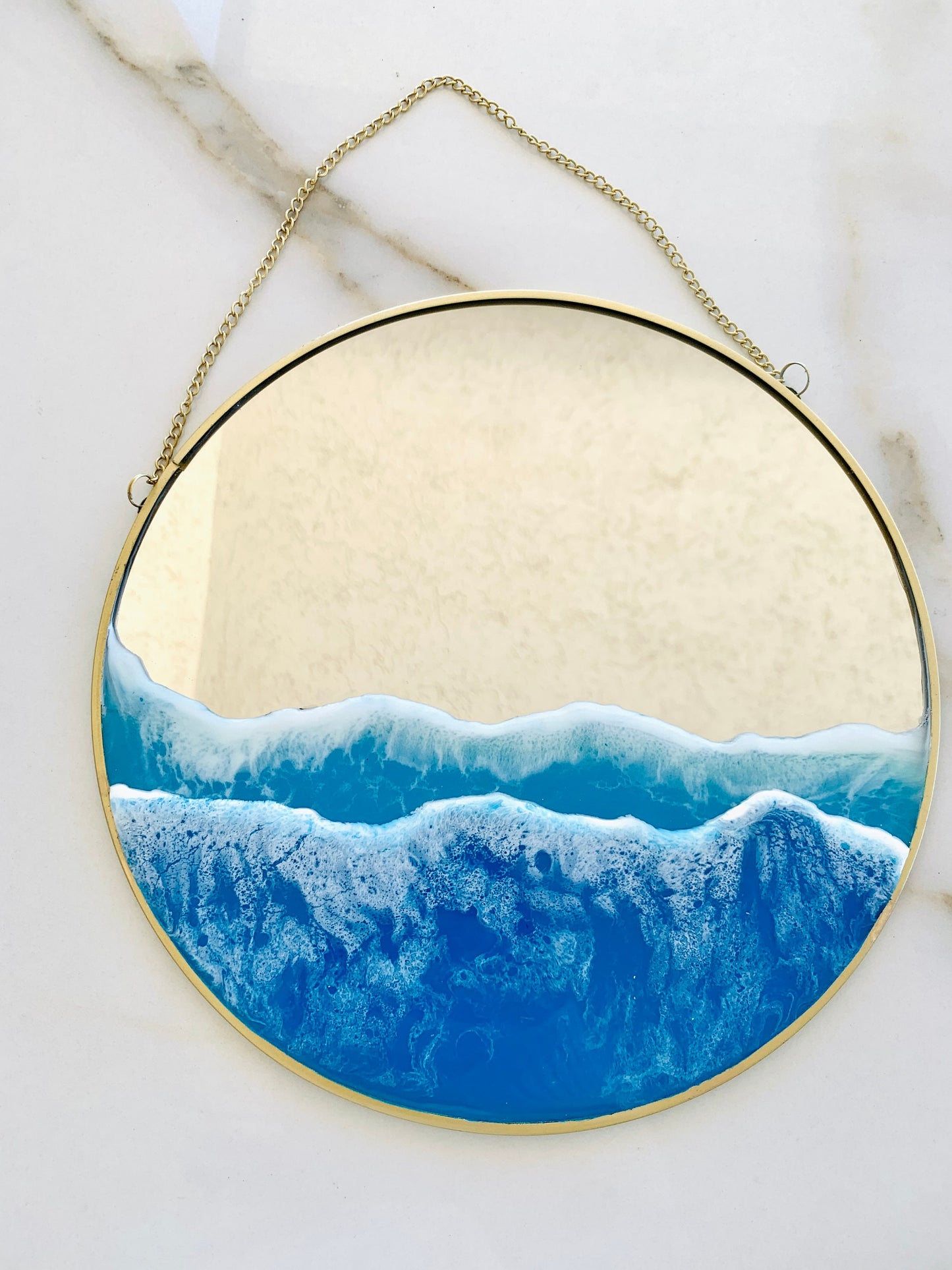 Resin Ocean Mirror Wall Art, Resin Ocean Hanging Mirror, Resin Beach Waves, Sea Resin Art m, Gold Wall Hanging Mirror Wedding Home Gift
