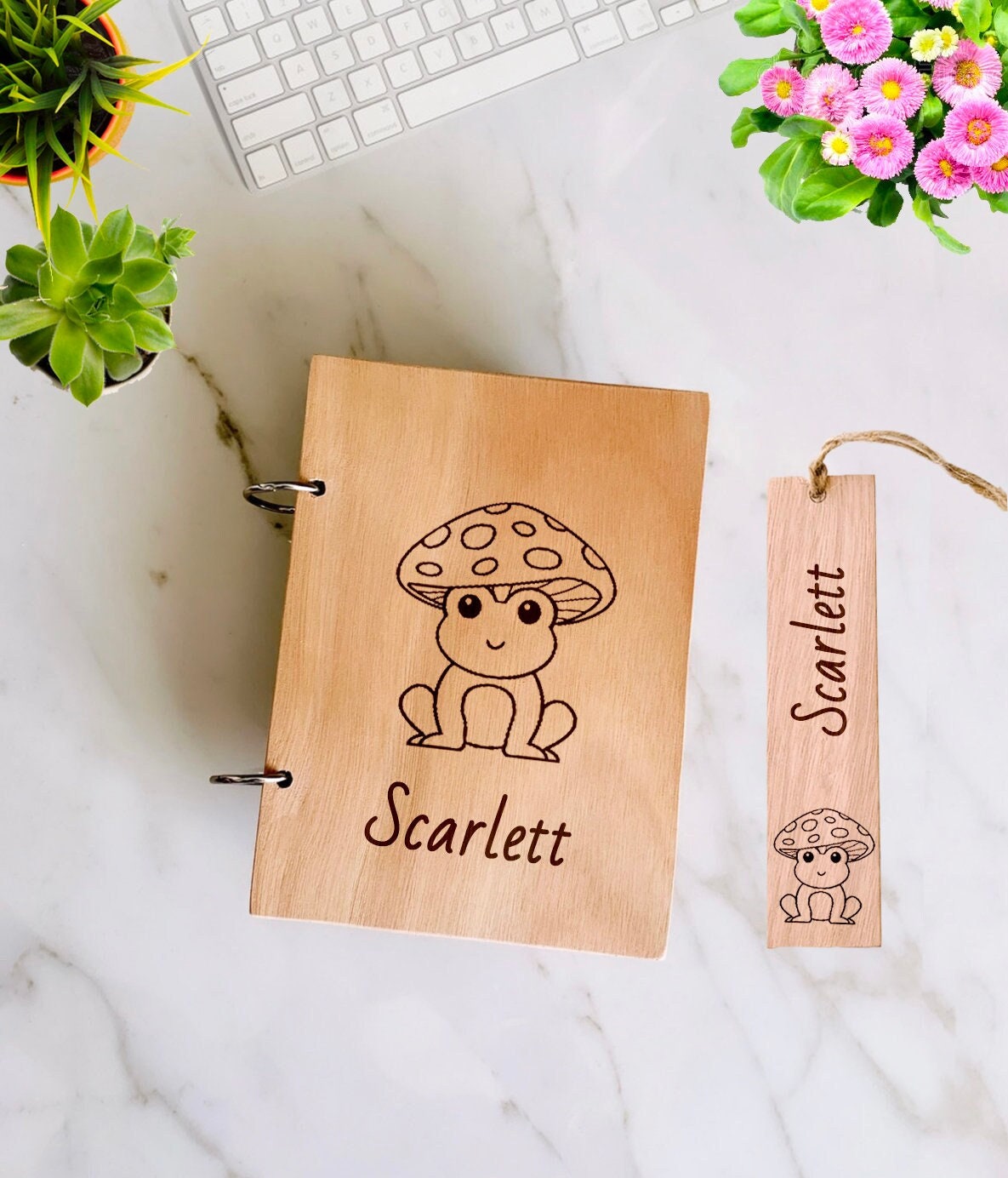 Personalized Frog Wooden Notebook: Engraved Kids Sketchbook