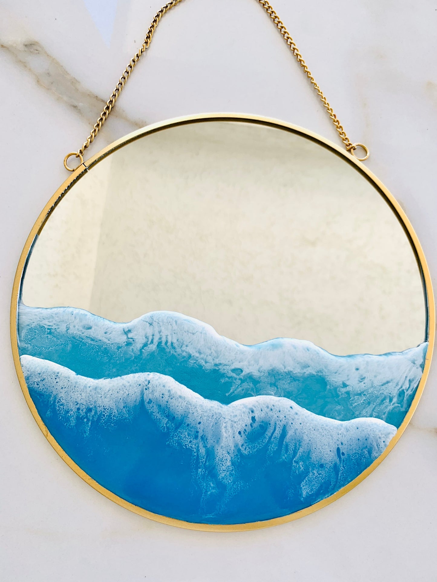 Resin Ocean Mirror Wall Art, Resin Ocean Hanging Mirror, Resin Beach Waves, Sea Resin Art m, Gold Wall Hanging Mirror Wedding Home Gift