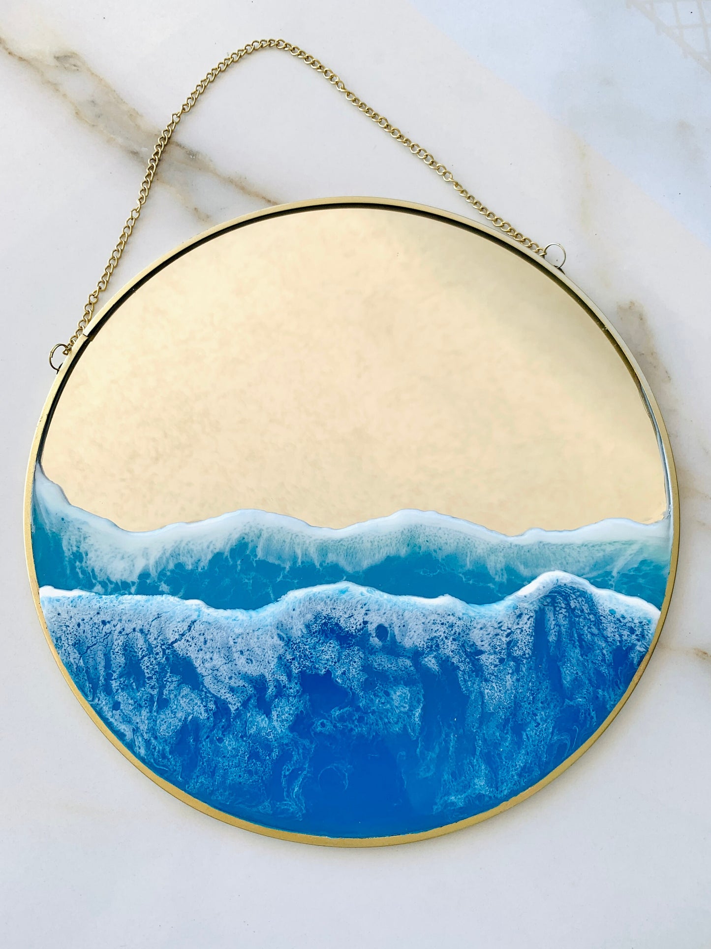 Resin Ocean Mirror Wall Art, Resin Ocean Hanging Mirror, Resin Beach Waves, Sea Resin Art m, Gold Wall Hanging Mirror Wedding Home Gift