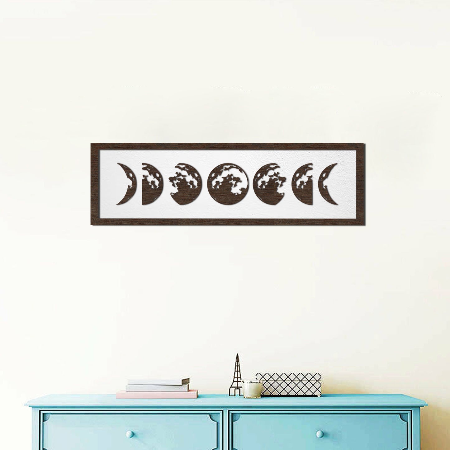 Wooden Moon Phases Wall Hanging Art, Large Wood Sign for Cosmic Home Decor, Livingroom Rustic Moon Wood Plaque, Celestial Bedroom Decor