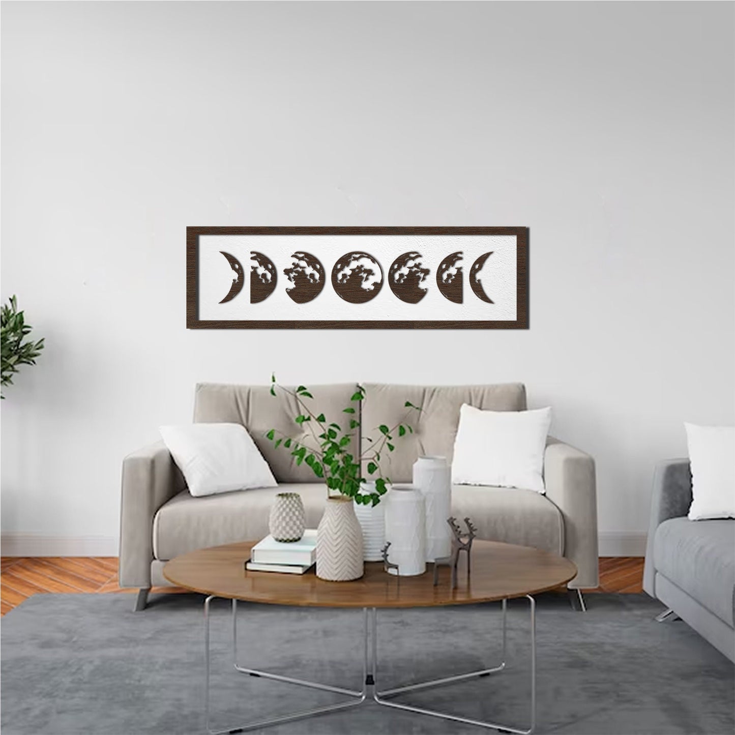 Wooden Moon Phases Wall Hanging Art, Large Wood Sign for Cosmic Home Decor, Livingroom Rustic Moon Wood Plaque, Celestial Bedroom Decor