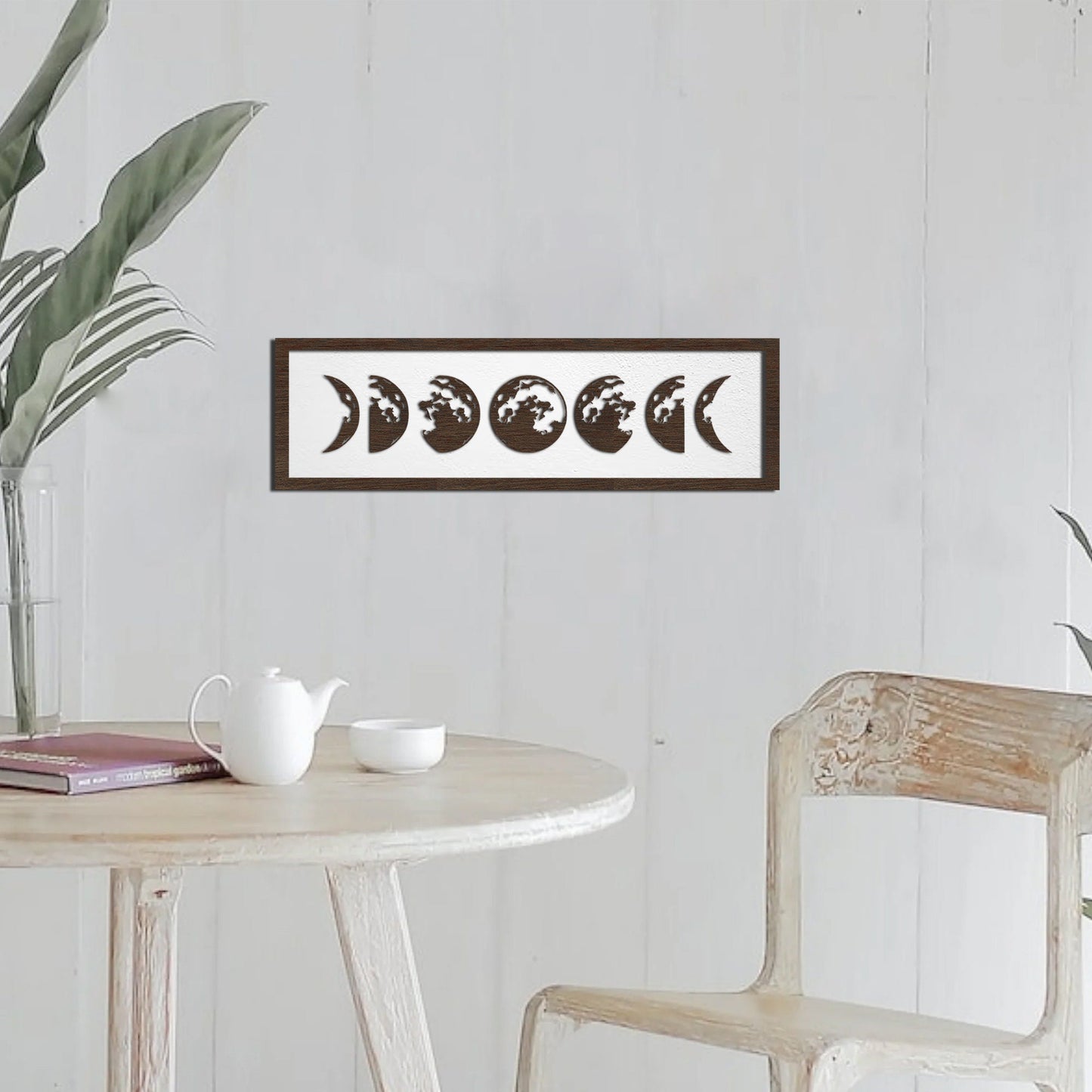 Wooden Moon Phases Wall Hanging Art, Large Wood Sign for Cosmic Home Decor, Livingroom Rustic Moon Wood Plaque, Celestial Bedroom Decor