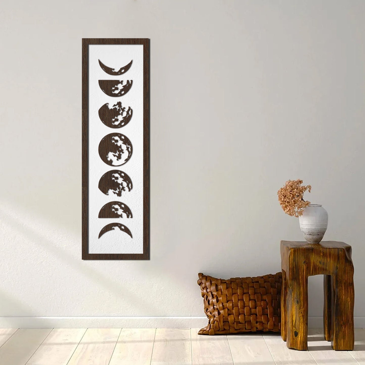 Wooden Moon Phases Wall Hanging Art, Large Wood Sign for Cosmic Home Decor, Livingroom Rustic Moon Wood Plaque, Celestial Bedroom Decor