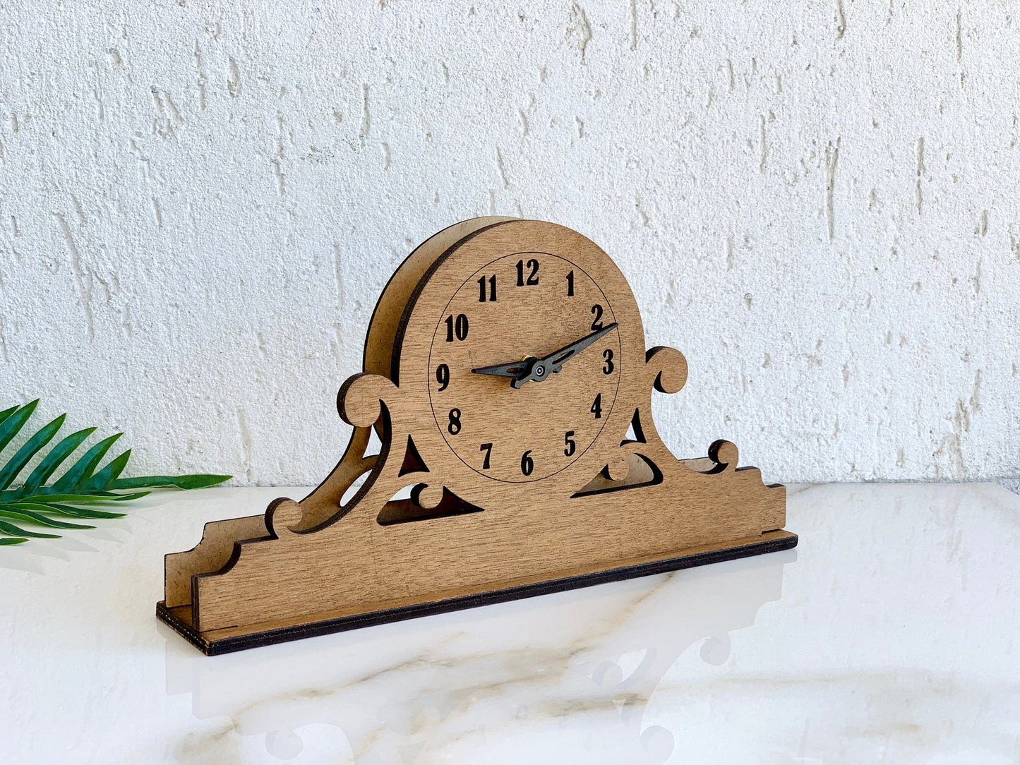 Modern personalized wood mantel clock with vintage antique desk clock design, suitable for office table, retro fireplace, and kitchen decor. Engraved mantel clock.