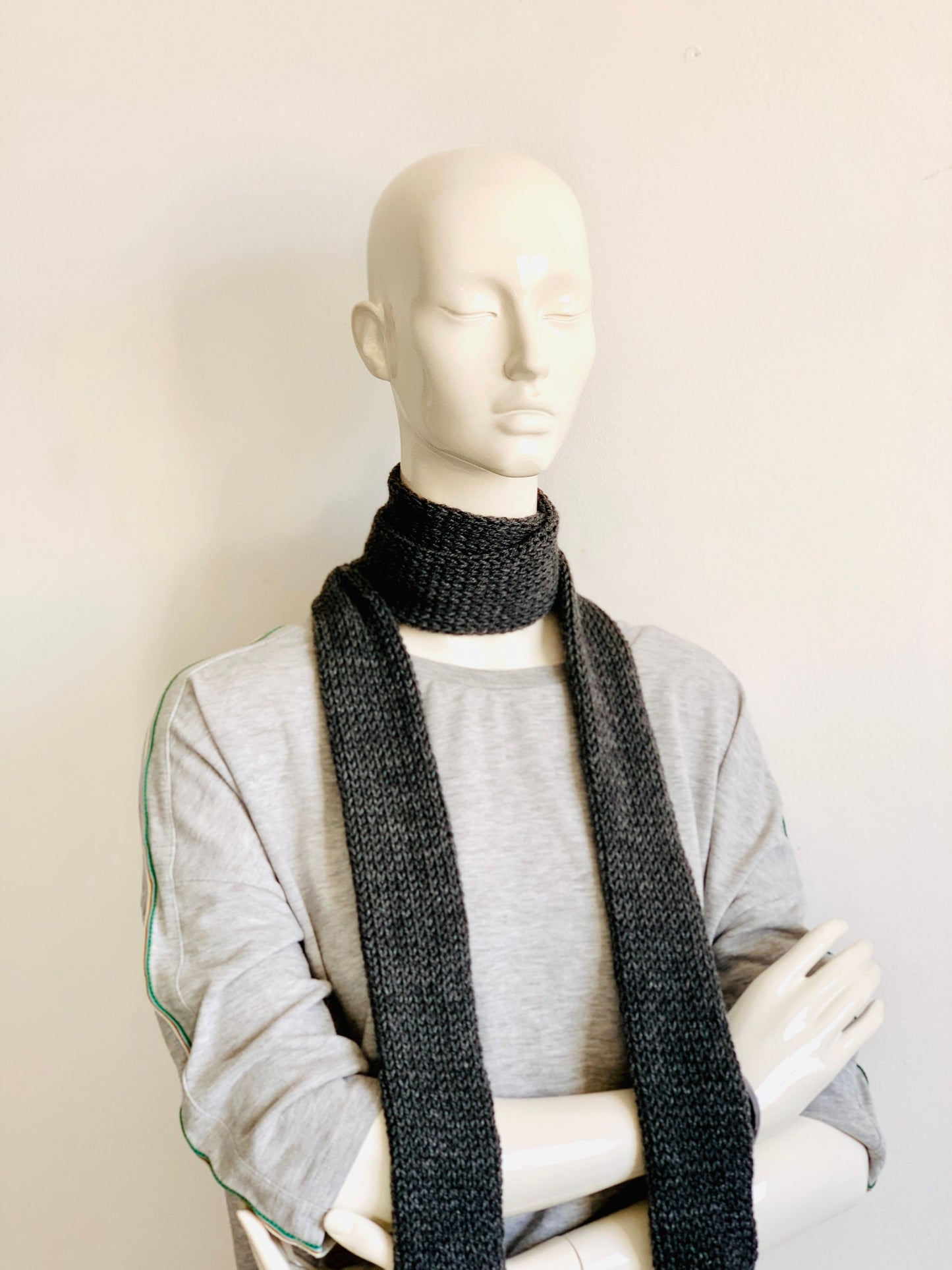 Bufanda delgada gris, bufanda delgada de punto, bufanda larga gris carbón con lazo, bufanda delgada de doble tubo gris grafito oscuro, bufandas de punto para mujer