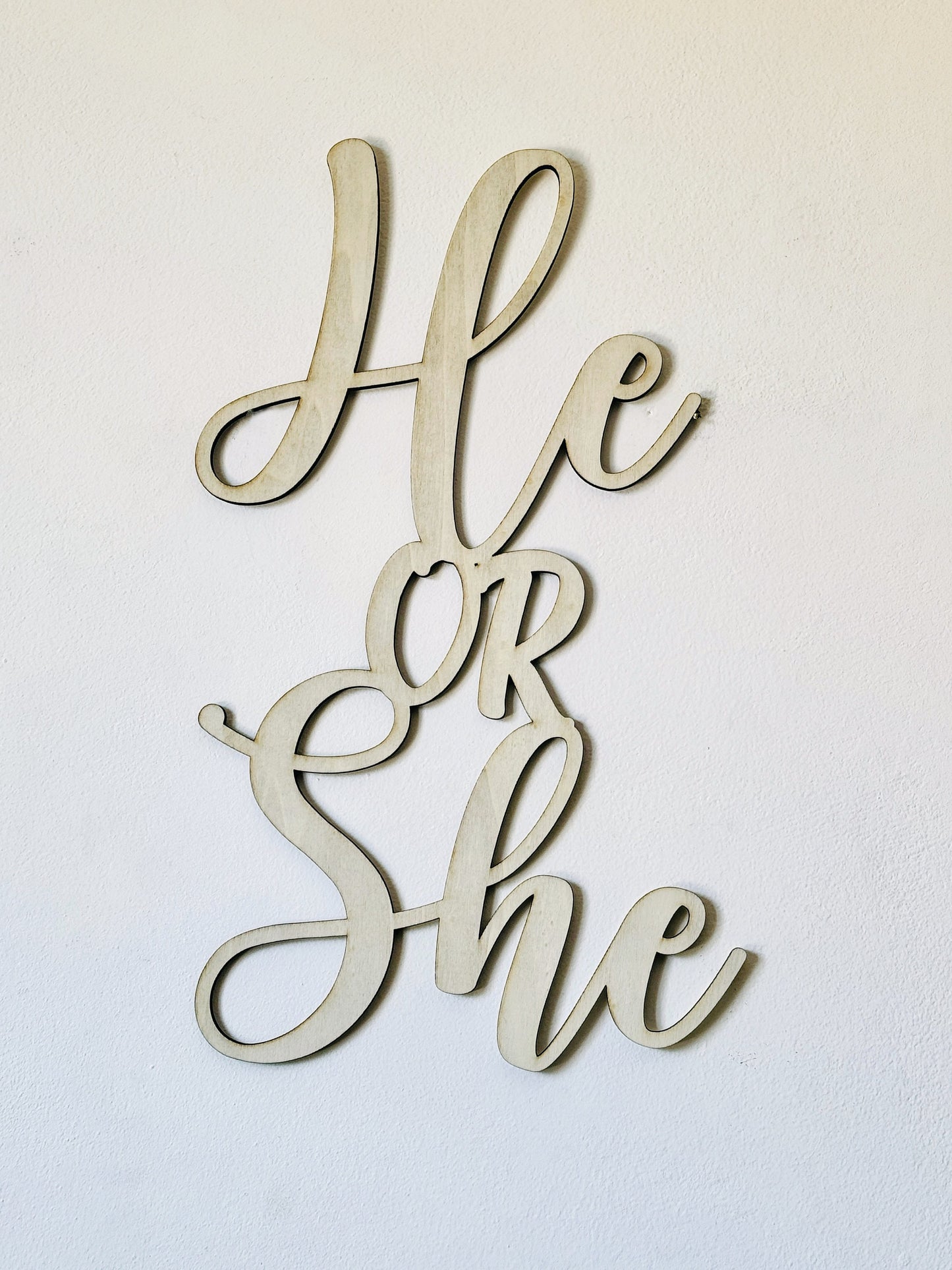 He or She Sign Gender Reveal Decor, Baby Shower Backdrop, Boy or Girl Sign, Baby Party Laser Cut Wood Sign, New Baby Celebration