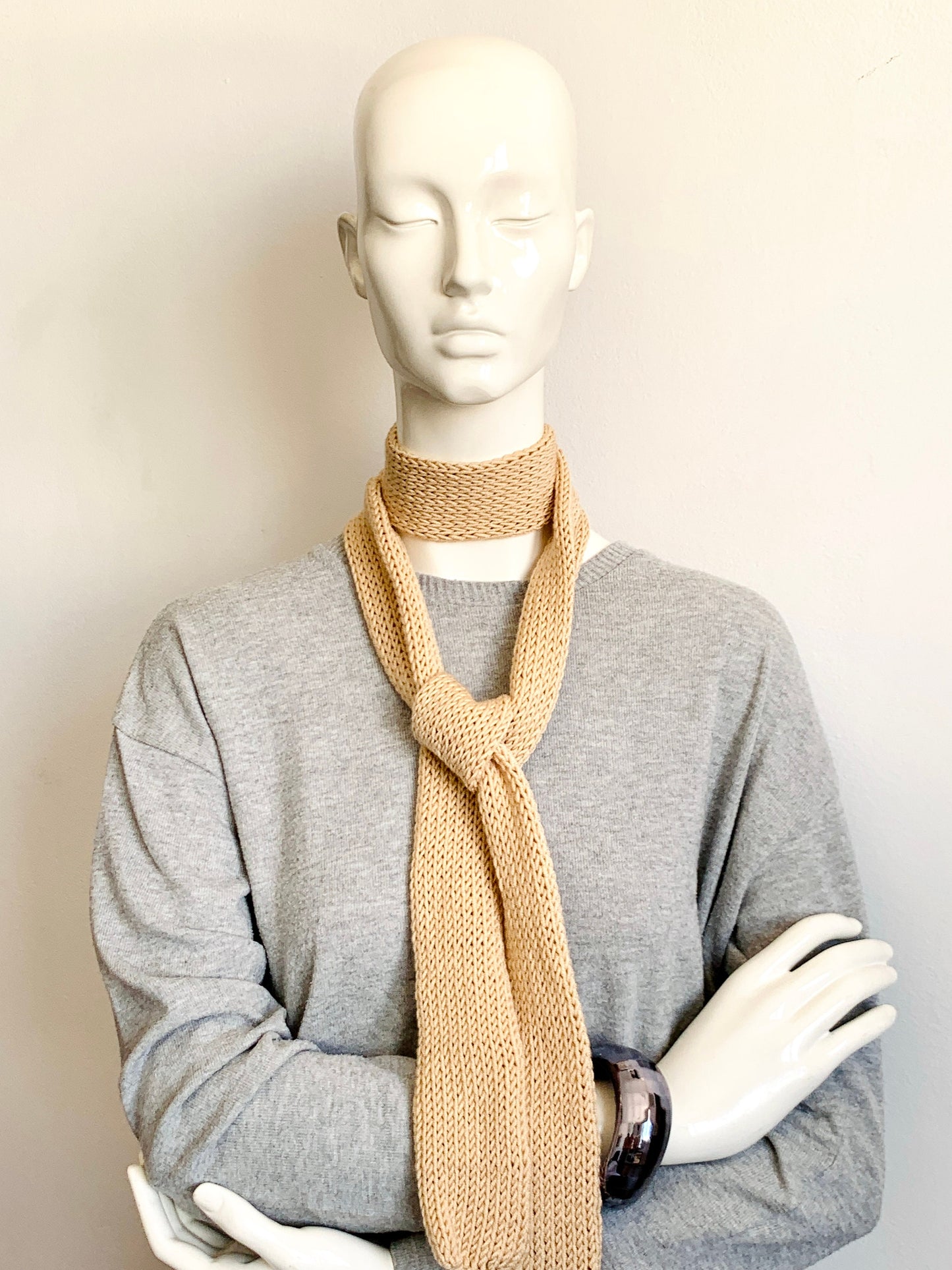Bufanda fina, bufanda fina de punto color beige dorado, bufanda larga hecha a mano color arena de playa, bufanda fina de doble cara color beige claro, bufandas de punto para mujer