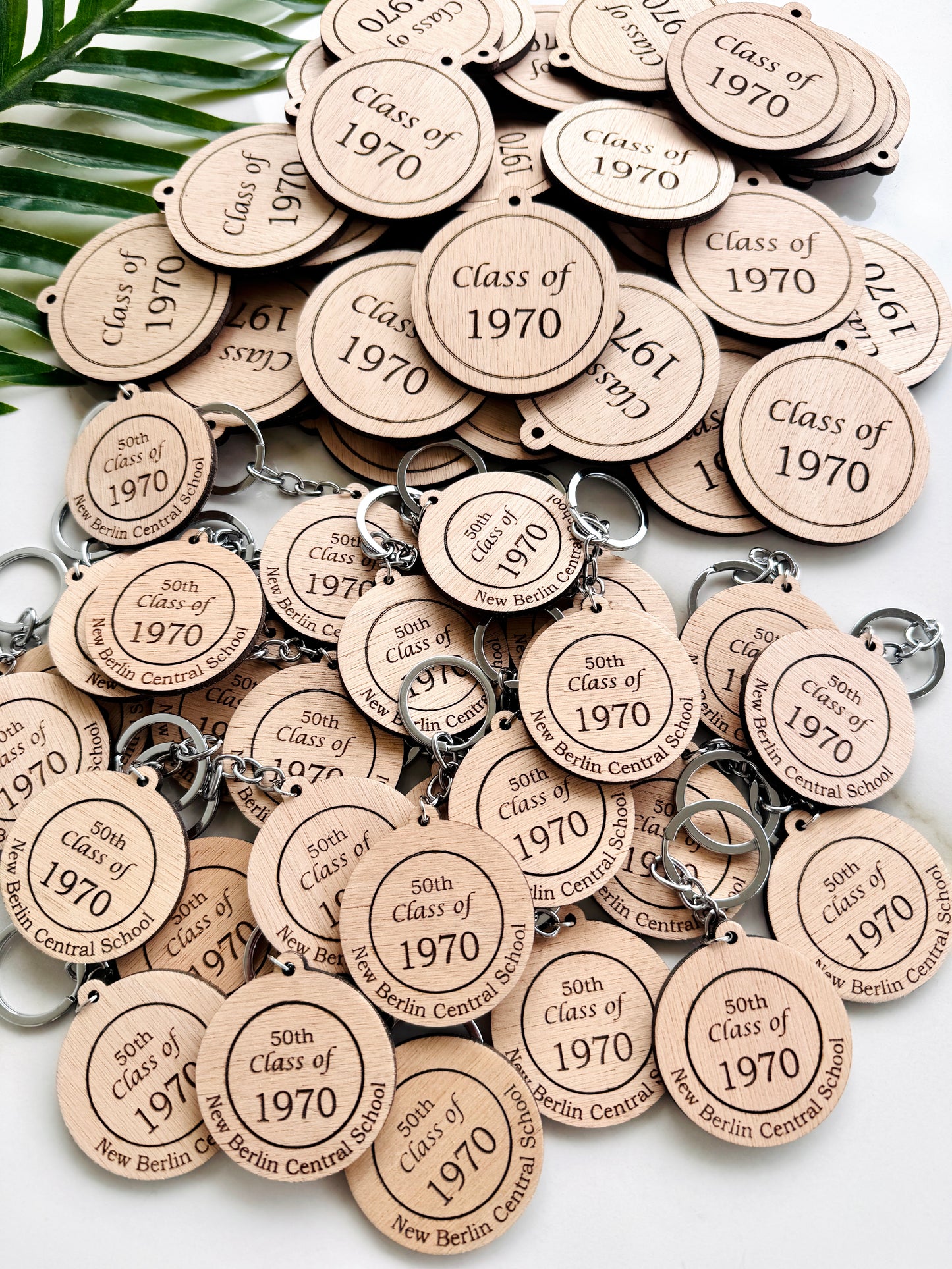 Custom Class Reunion Favors: Engraved Wood Tags, Coasters & Keychains