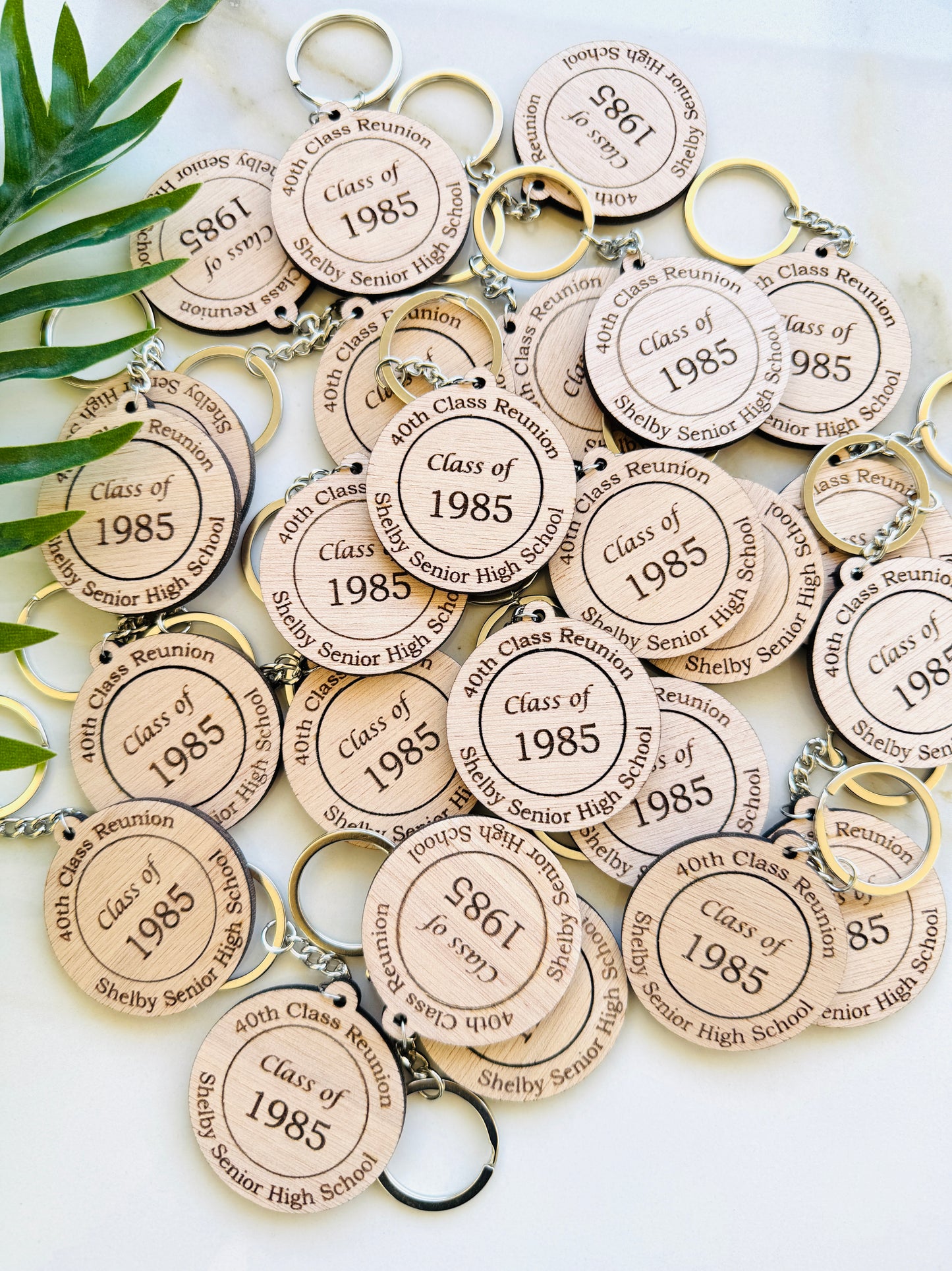 Custom Class Reunion Favors: Engraved Wood Tags, Coasters & Keychains