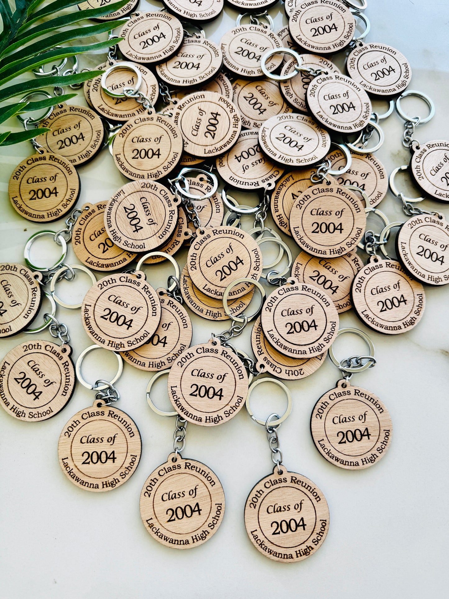 Custom Class Reunion Favors: Engraved Wood Tags, Coasters & Keychains