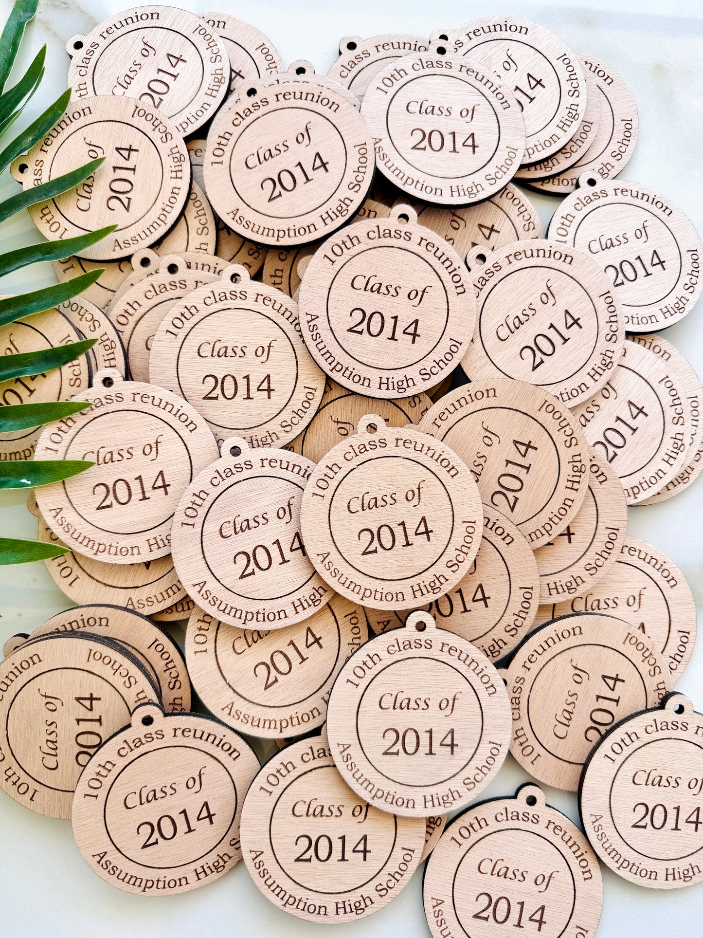 Custom Class Reunion Favors: Engraved Wood Tags, Coasters & Keychains
