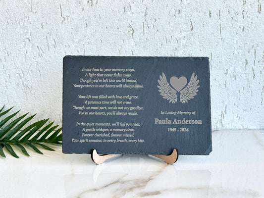 Custom Engraved Memorial Slate Plaque - Personalized Slate Stone with Stand - Sympathy Gift for Garden - Remembrance & Condolences