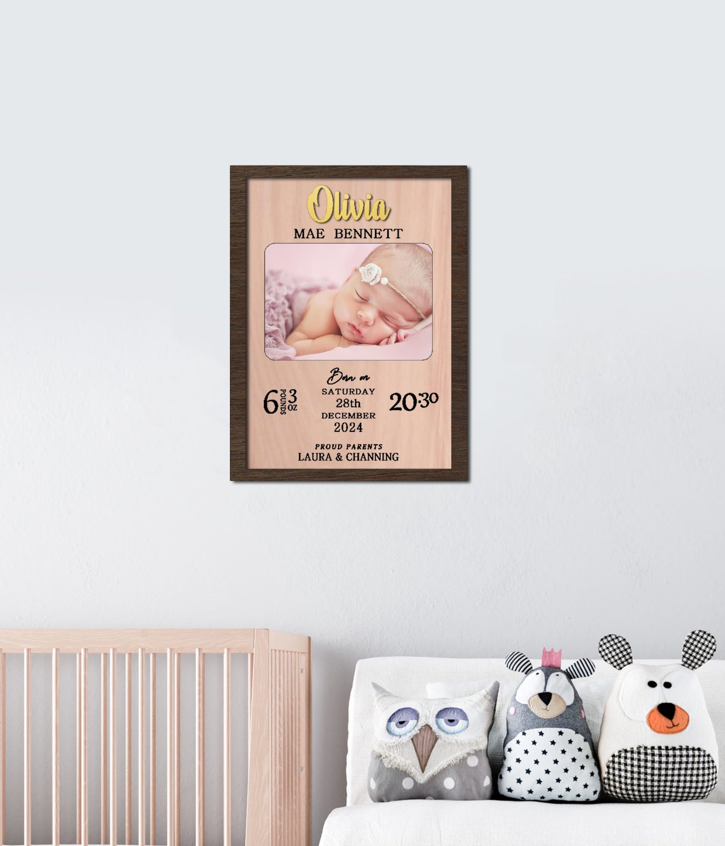 Personalized Newborn Birth Details Photo Frame: Engraved Wood Keepsake
