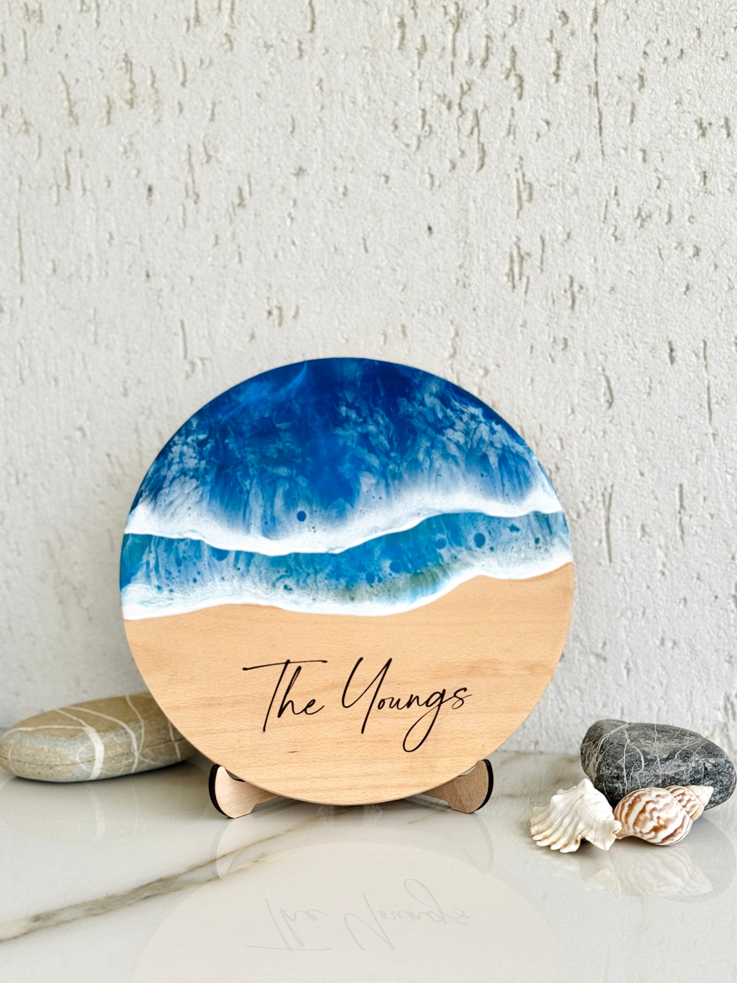 Personalized Ocean Resin Cutting Board: Engraved Wood Cheese Board, Wall Art