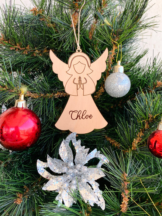 Angel Christmas Ornament Personalized, Angel Memorial Name Ornament, Custom Engraved Wood Ornament, Custom Family Xmas gift