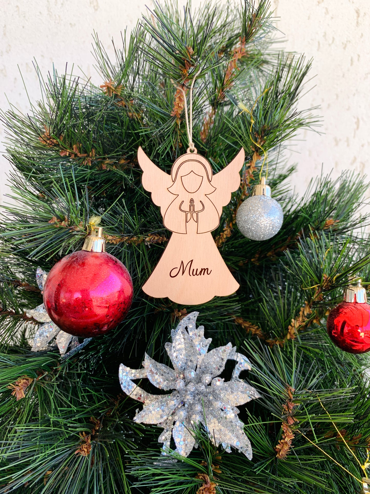 Angel Christmas Ornament Personalized, Angel Memorial Name Ornament, Custom Engraved Wood Ornament, Custom Family Xmas gift