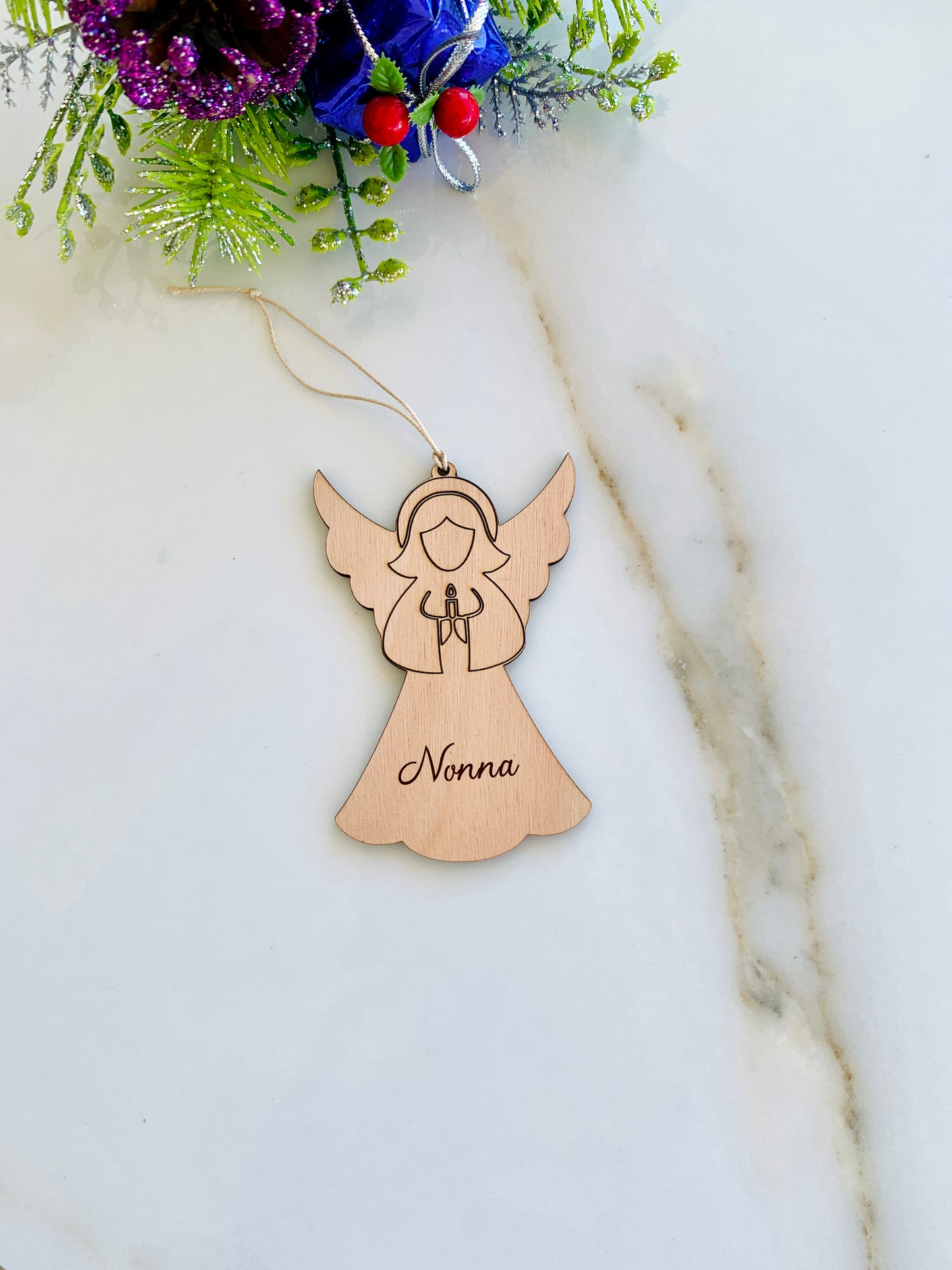 Angel Christmas Ornament Personalized, Angel Memorial Name Ornament, Custom Engraved Wood Ornament, Custom Family Xmas gift